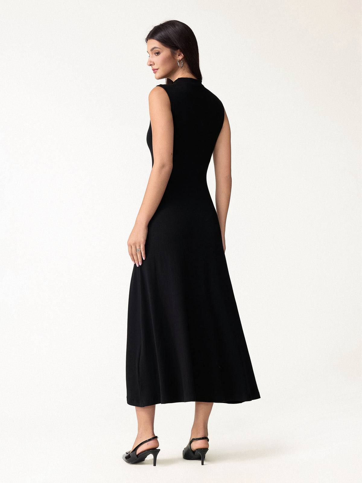 LiteWarm Mock Neck Sleeveless A-Line Midi Built-In Bra Dress — original photo 3