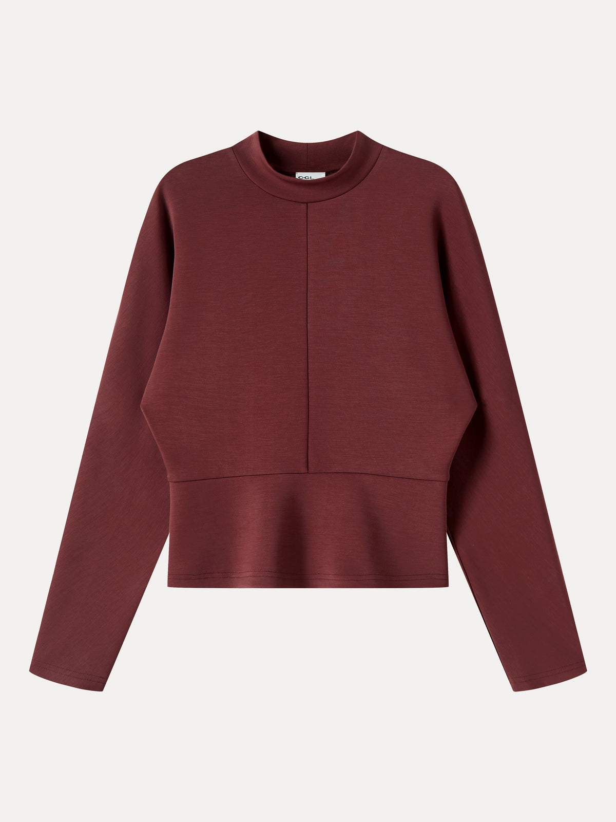 Modal Spacer Knit Mock Neck Batwing Sleeve Banded Hem Top — original photo 6