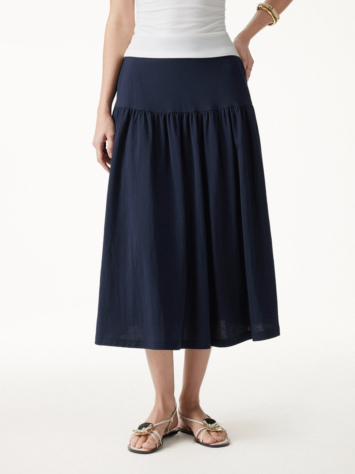 Cotton-Linen Gathered Midi Skirt with Pockets — original photo 3