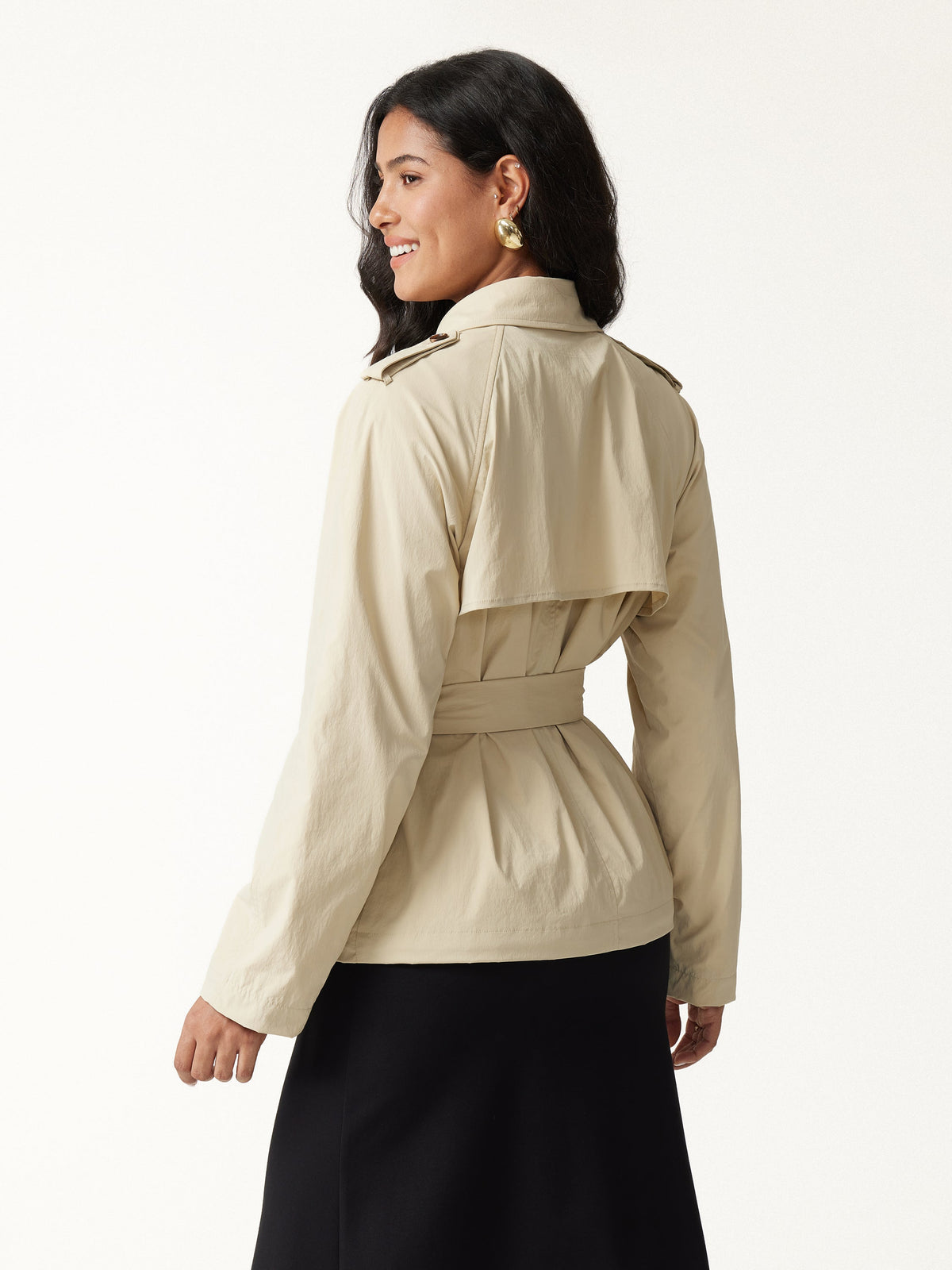 Packable Water-Repellent Peak Collar Trench Jacket with Pockets — original photo 3