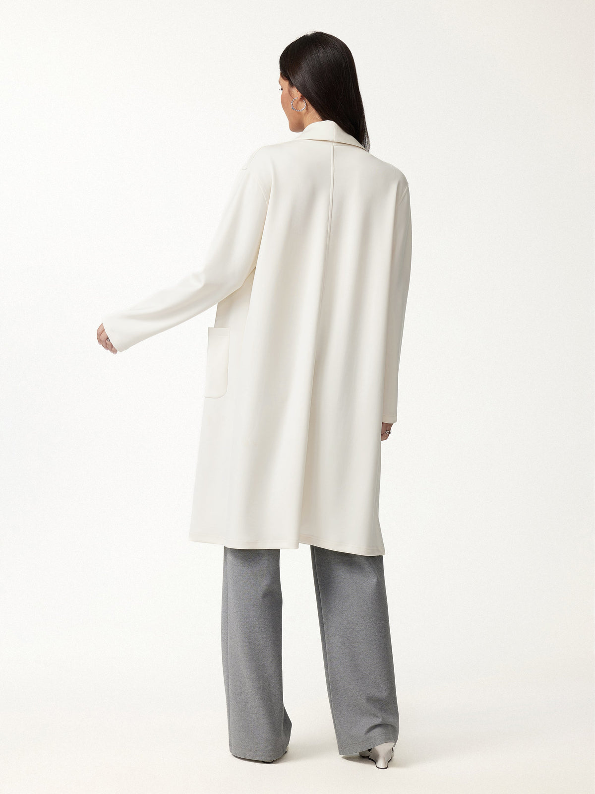 Modal Spacer Knit Shawl Collar Pocketed Long Cardigan — original photo 3