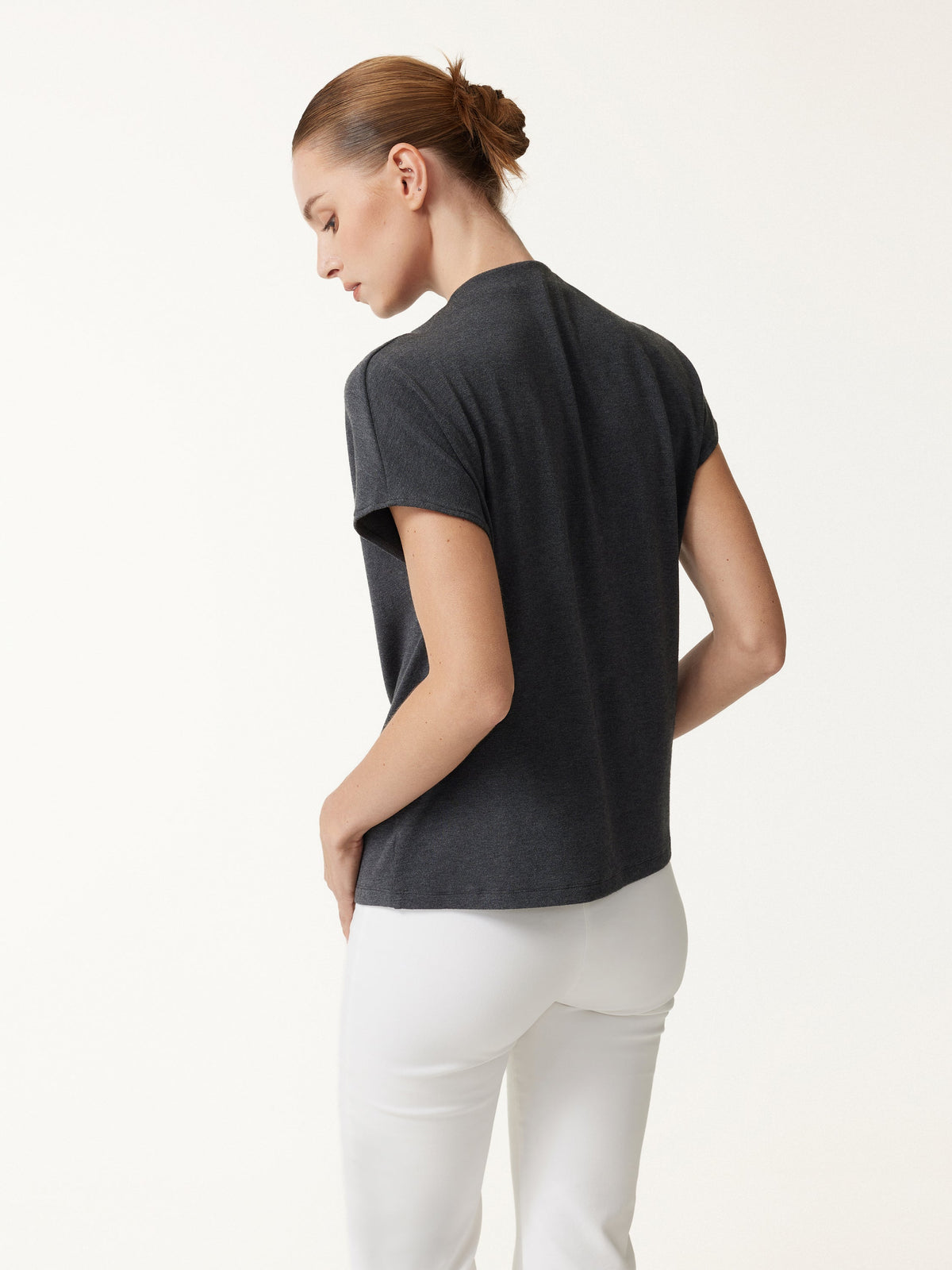 LiteWarm Draped Mock Neck Cap Sleeve Top — original photo 4
