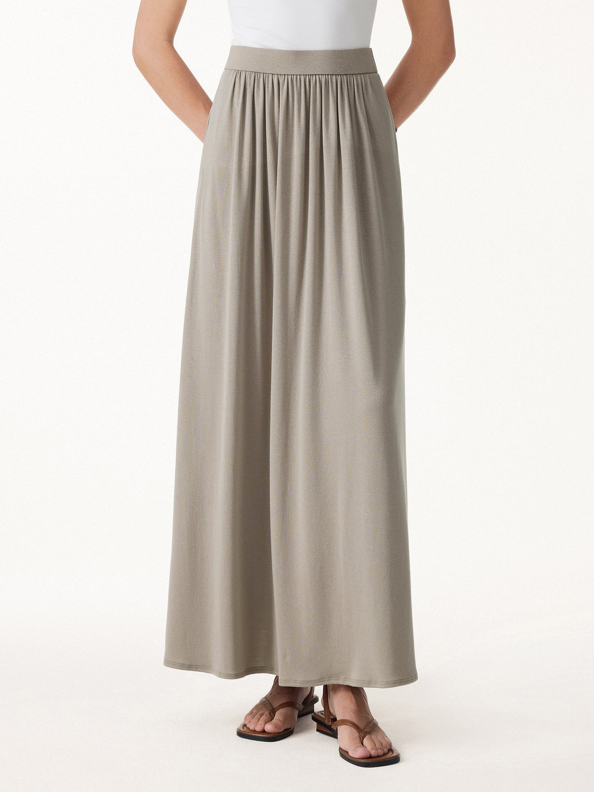 Soft Linen Knit Gathered A-Line Maxi Skirt with Pockets — original photo 3