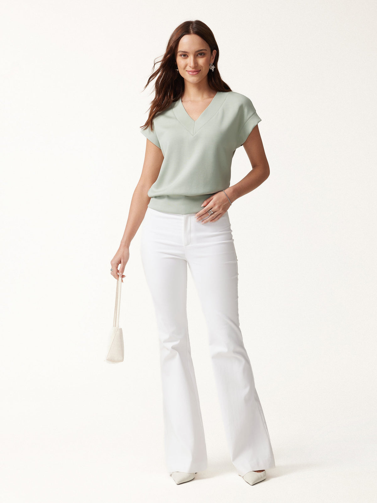 Lyocell Spacer Knit V-Neck Banded Hem Top — original photo 2