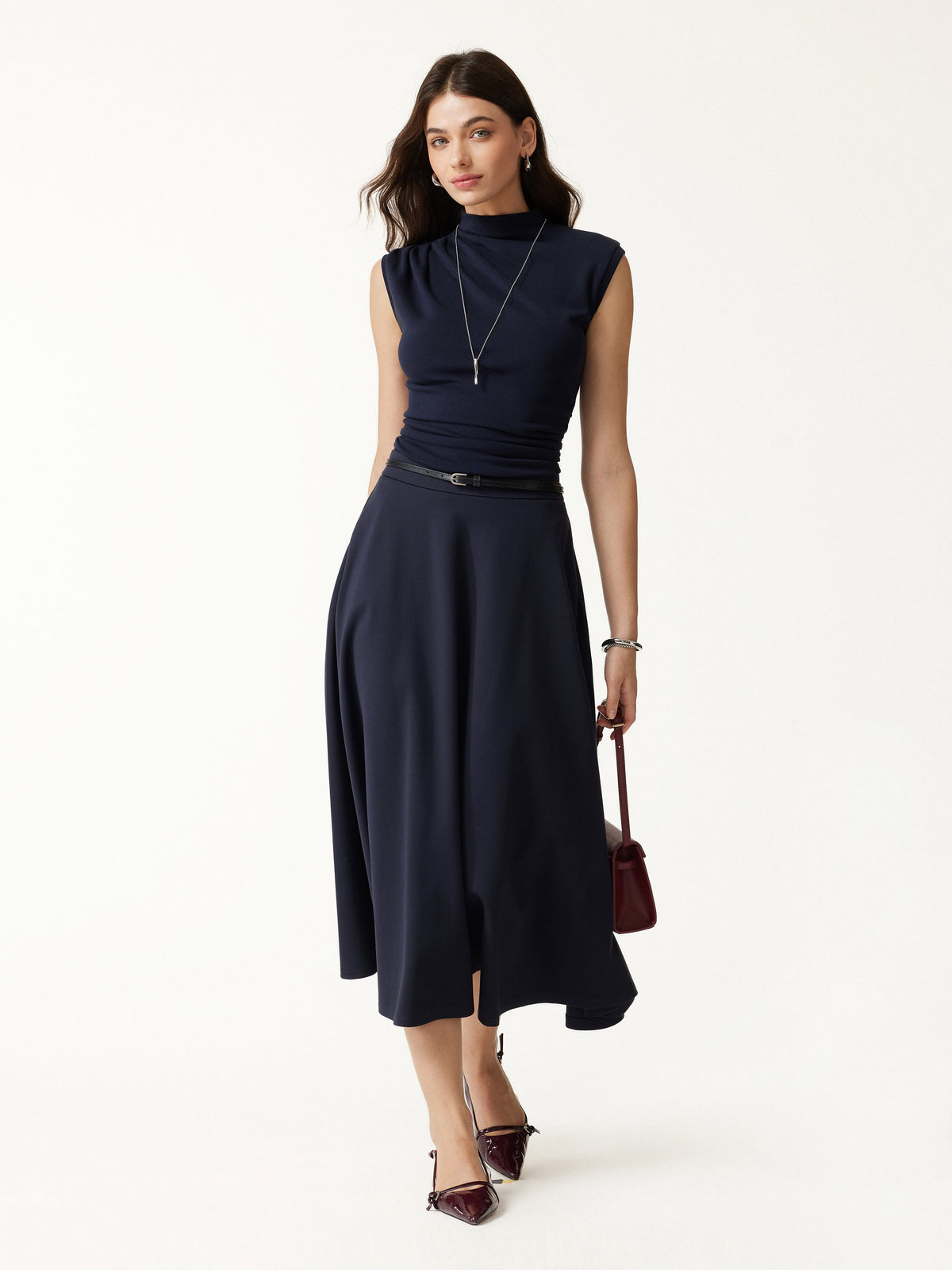 Office Staple Ponte High-Rise Circle Midi Skirt with Pockets — original photo 2