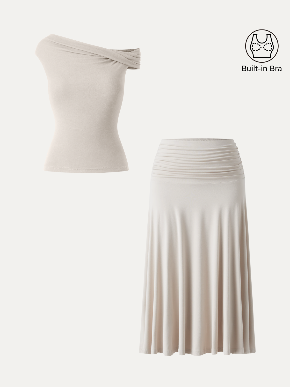 2Pcs Set Multi-wear Built-In Bra Top & Side Ruched A-line Midi Skirt — original photo 10