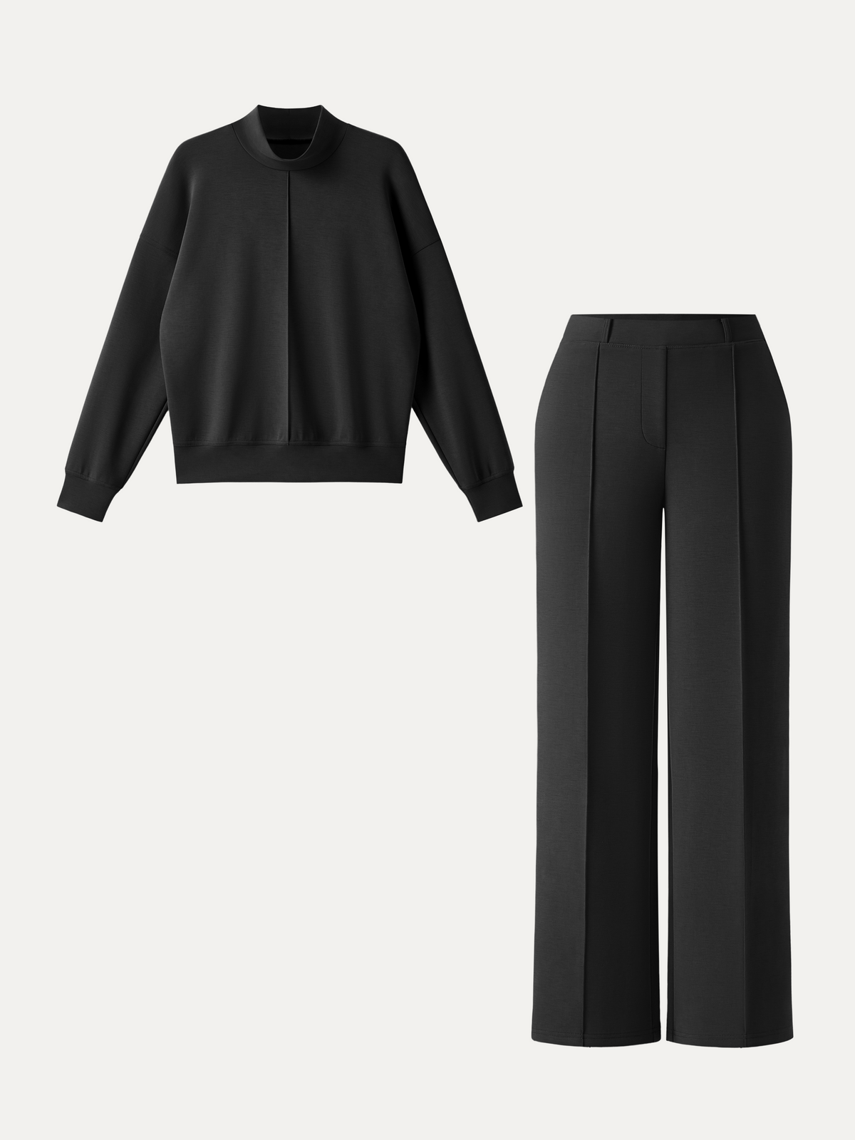 2Pcs Set Mockneck Pullover Shirt & Mid Rise Straight Leg Pants with Pockets — original photo 11