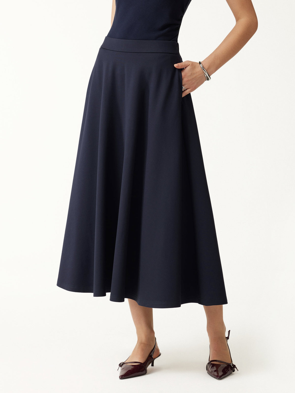 Office Staple Ponte High-Rise Circle Midi Skirt with Pockets — original photo 3