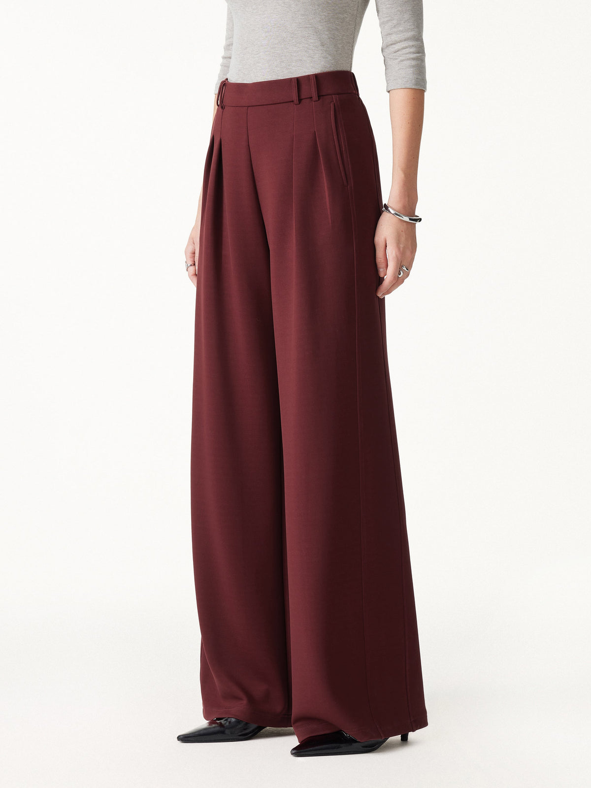 Lyocell Spacer Knit High-Rise Wide-Leg Tuck Pants with Pockets — original photo 4