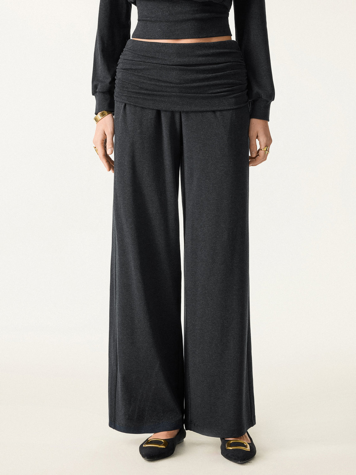 Non-Itchy Wool Blend Drapey Wide Leg Pull-on Pants with Pockets — original photo 3