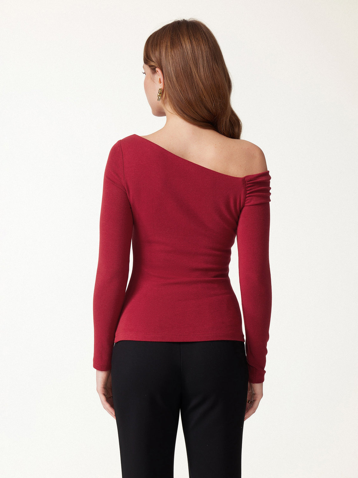 LiteWarm Asymmetrical Neck Long Sleeve Built-In Bra Top — original photo 4