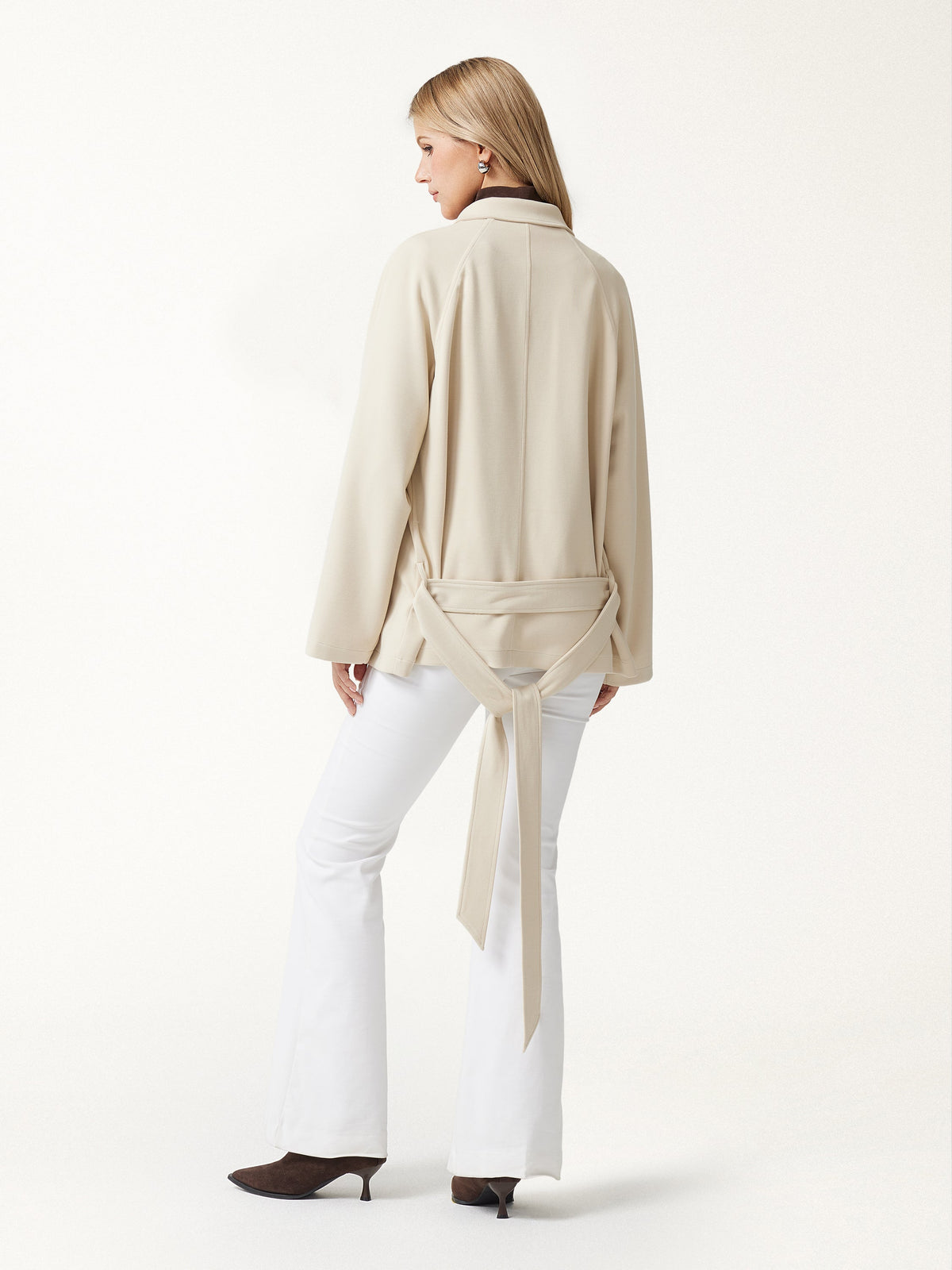 Bamboo Ponte Notched Collar Long Sleeve Belted Jacket — original photo 4