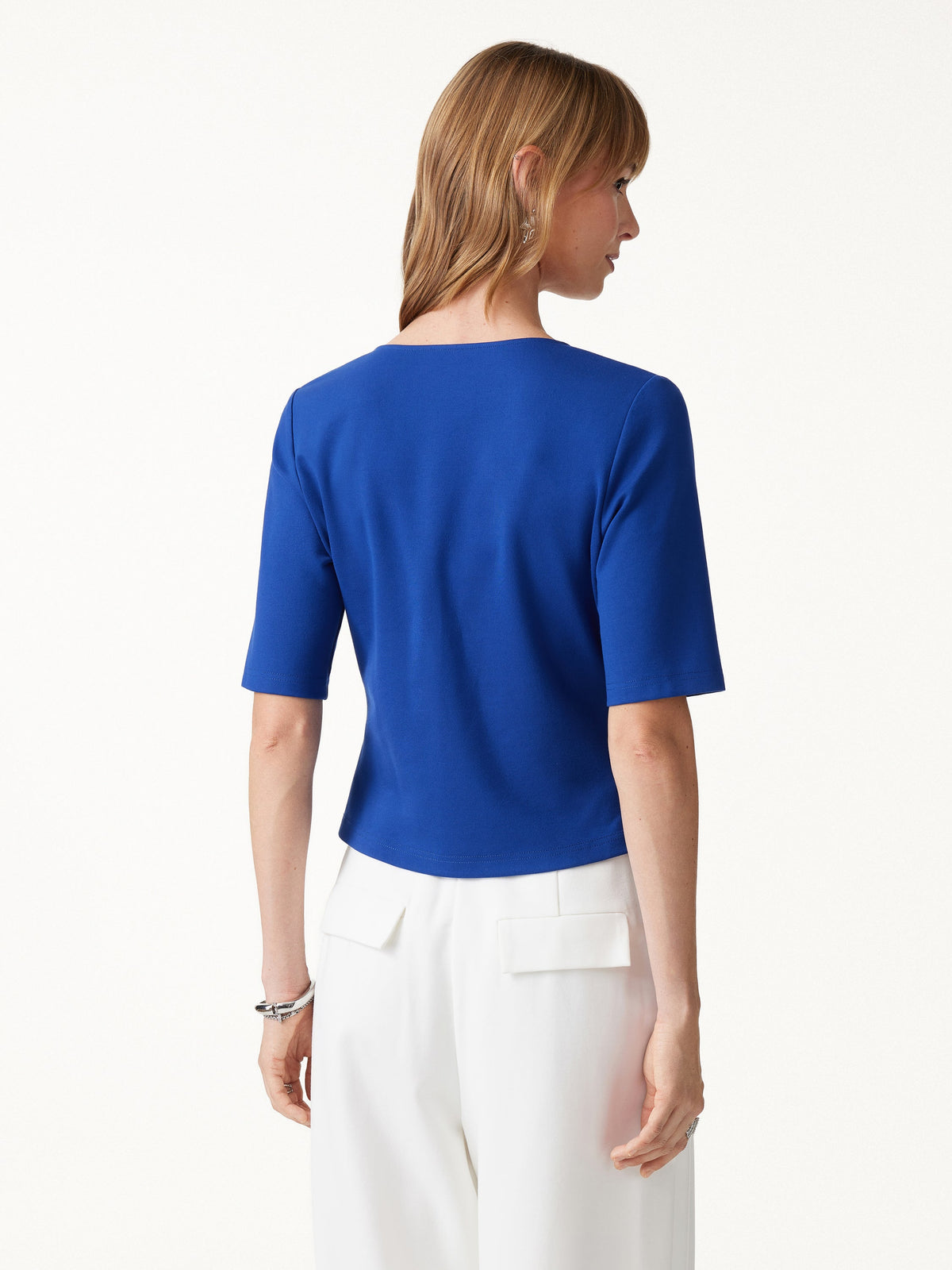 Ponte Surplice Elbow Sleeve Asymmetrical Hem Top — original photo 5