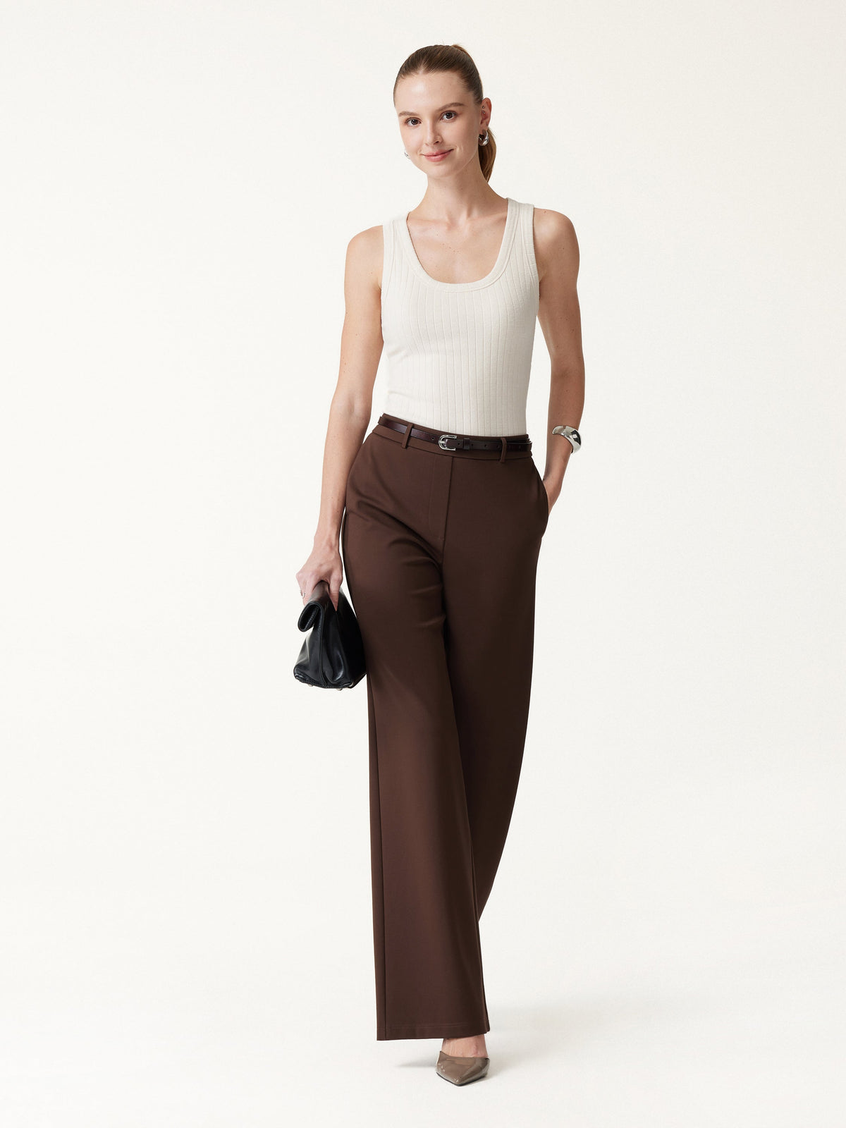 Ponte Mid-Rise Wide-Leg Pants with Pockets — original photo 3