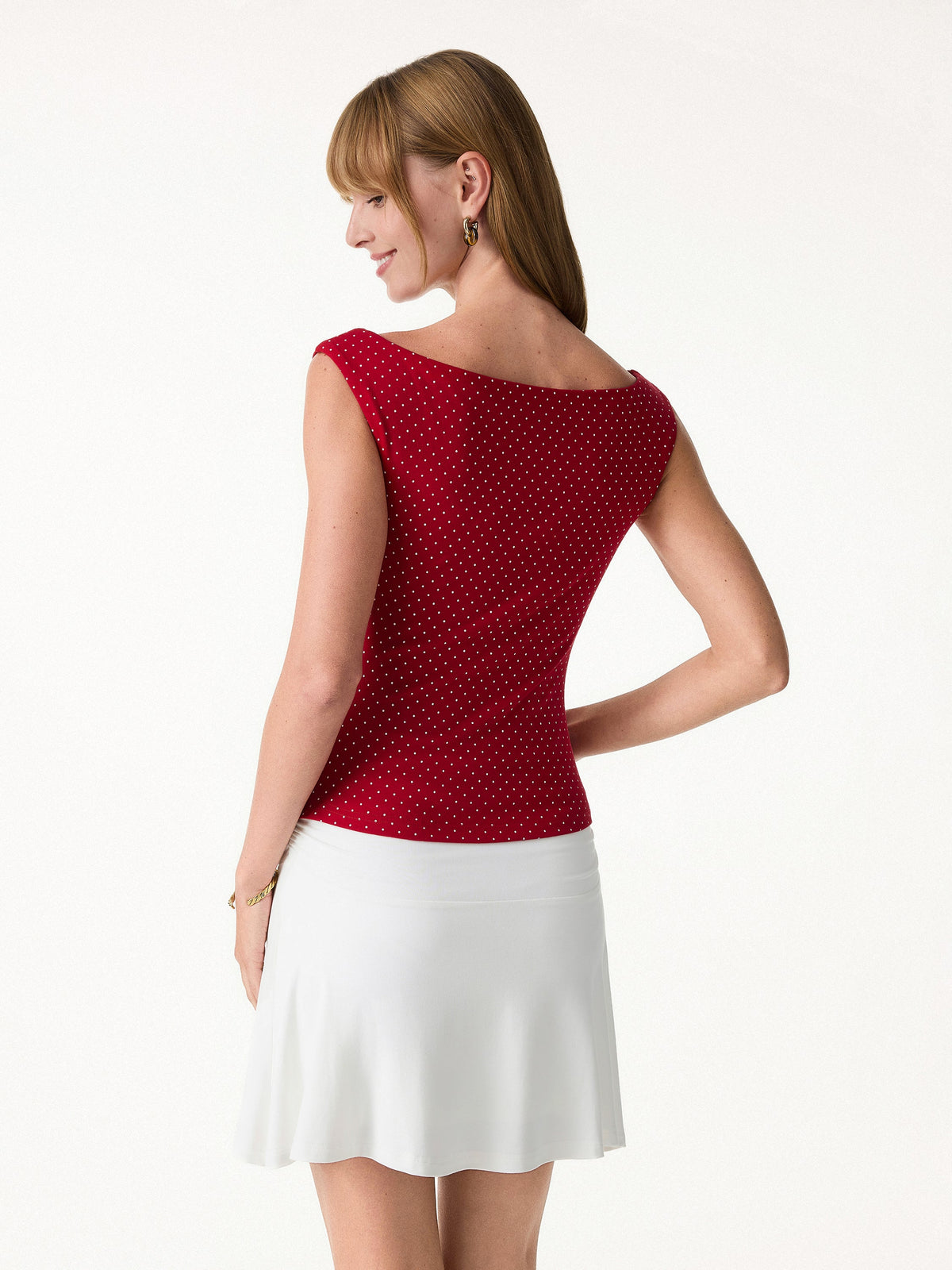 Stretch Cotton Polka Dot Boatneck Ruched Built-In Bra Top Limited Edition — original photo 4
