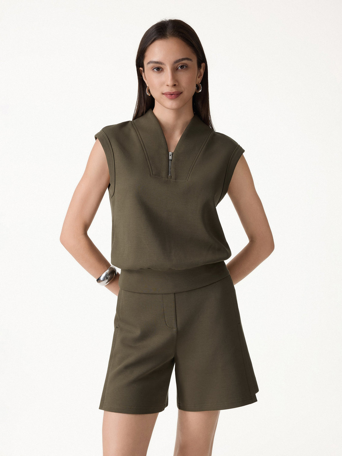 Air Cotton Quarter-Zip Banded Hem Travel Top — original photo 1