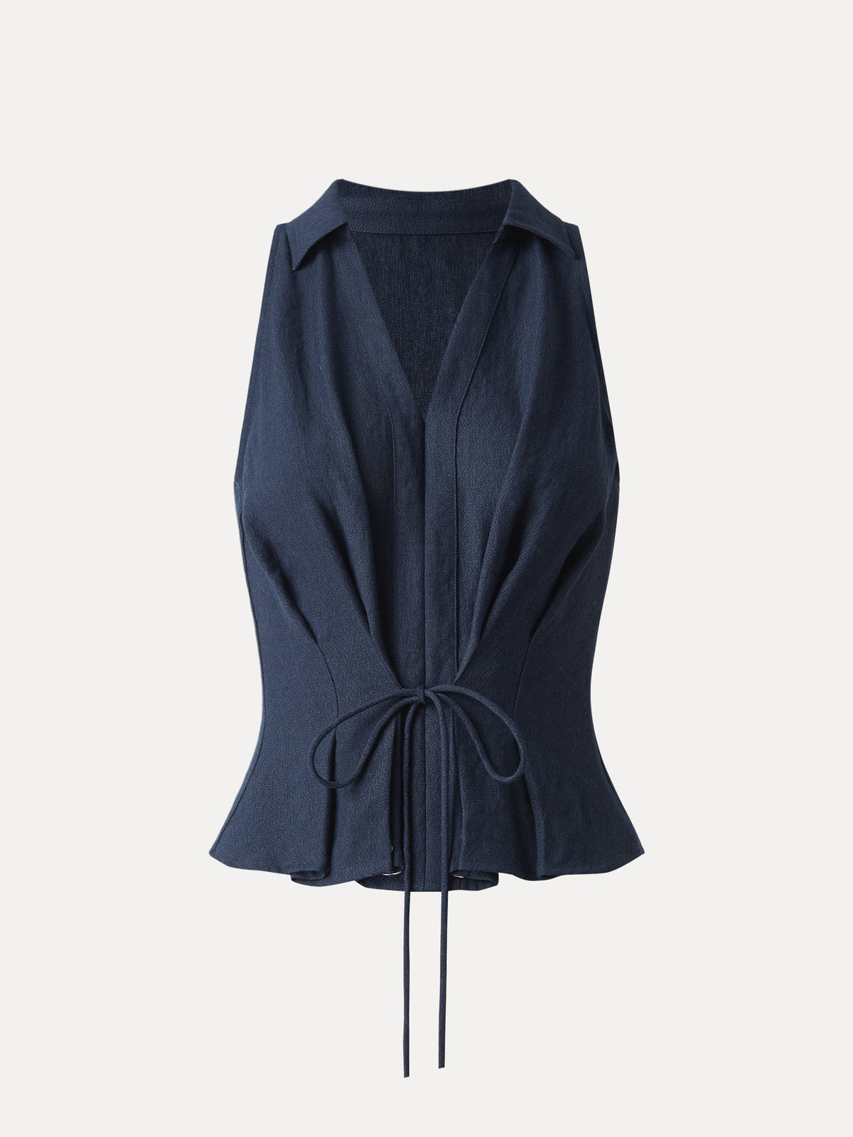 Collared V-neck Pleated Sleeveless Top with Drawstring — original photo 6