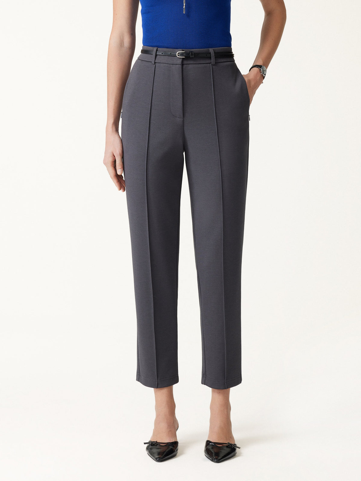 Modal Blend Ponte High-Rise Ankled Slim-Straight Pants with Pockets — original photo 2