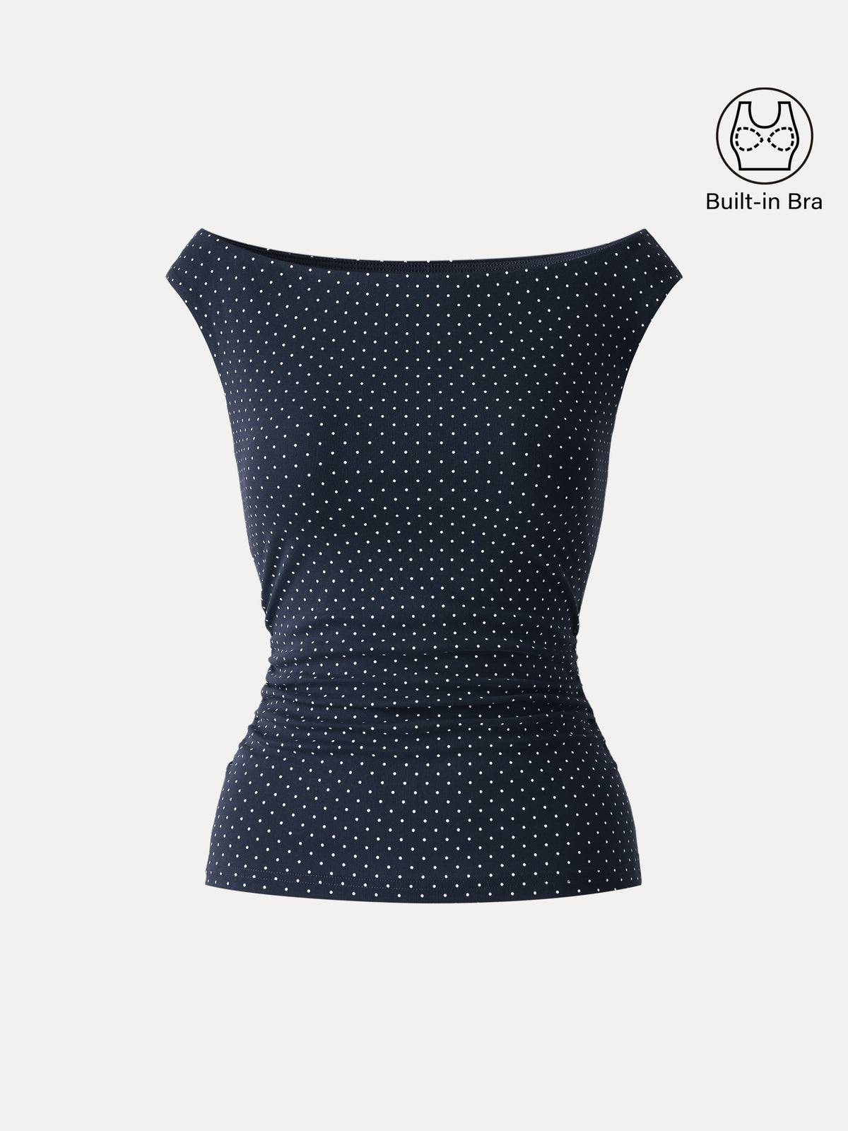 Stretch Cotton Polka Dot Boatneck Ruched Built-In Bra Top Limited Edition — original photo 10
