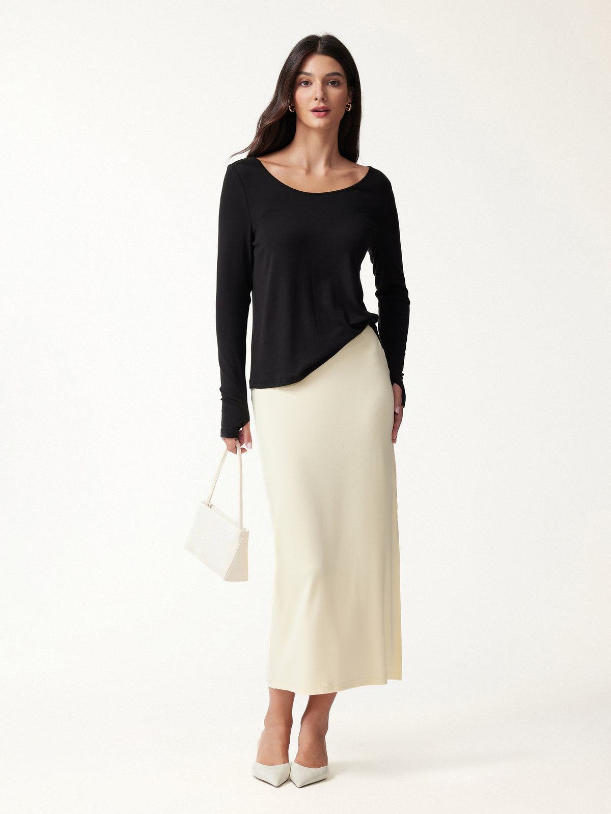 LiteWarm Premium Lyocell-Wool Scoop Neck Thumbhole Long Sleeve Top — original photo 2