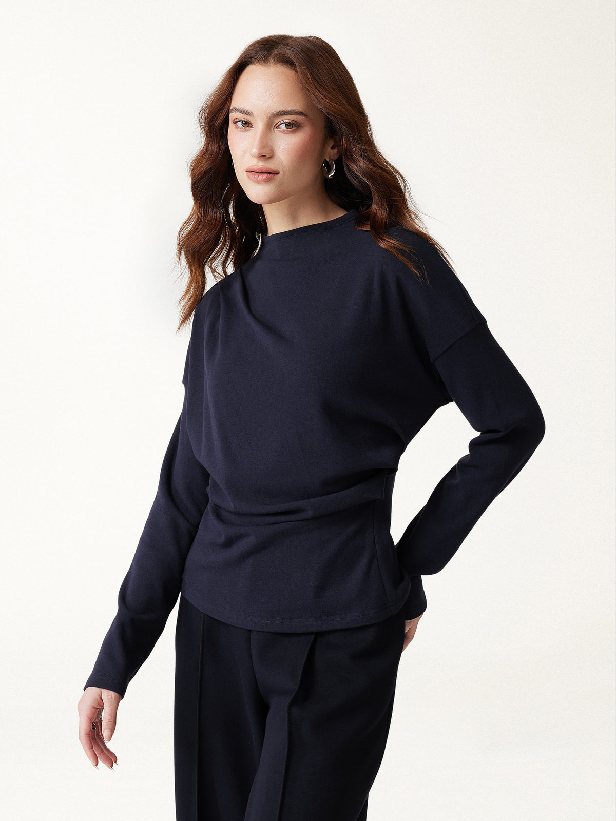 ProWarm Mock Neck Long Sleeve Tucked Ruched Top — original photo 1