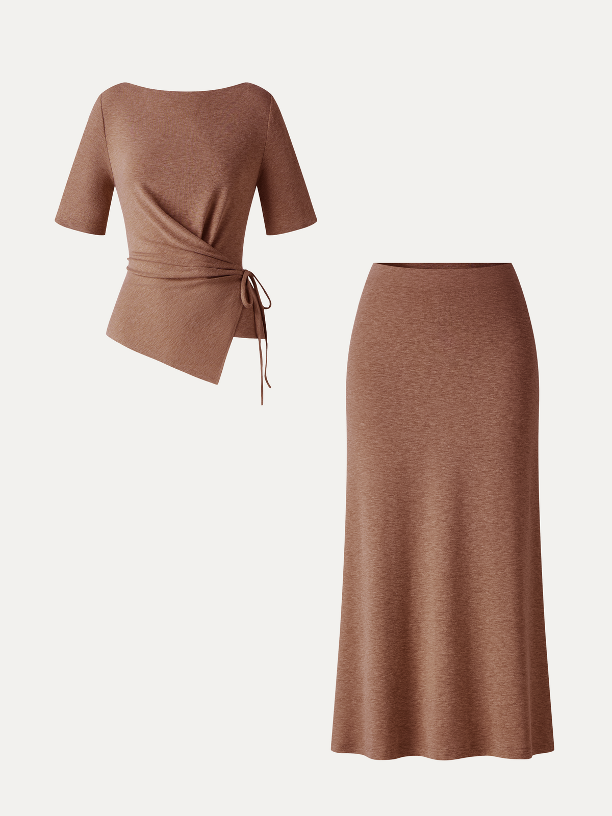 2Pcs Set LiteWarm Short Sleeve Tie-Side Top & Side-Slit A-Line Midi Skirt — original photo 13