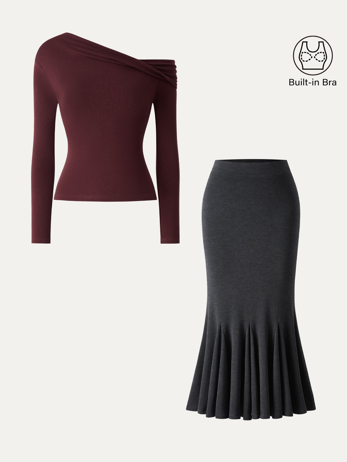 2Pcs Set LiteWarm Convertible Neck Built-In Bra Top & High-Rise Mermaid Midi Skirt — original photo 8