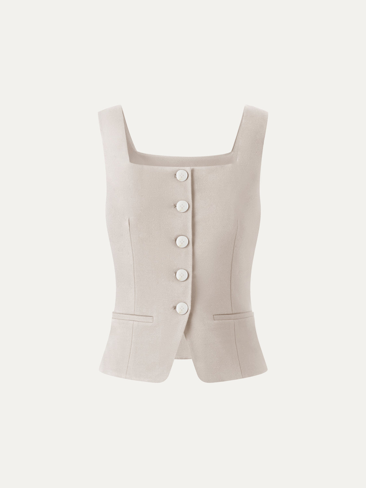 Stretch Ponte Square Neck Cropped Waistcoat with Pockets — original photo 12