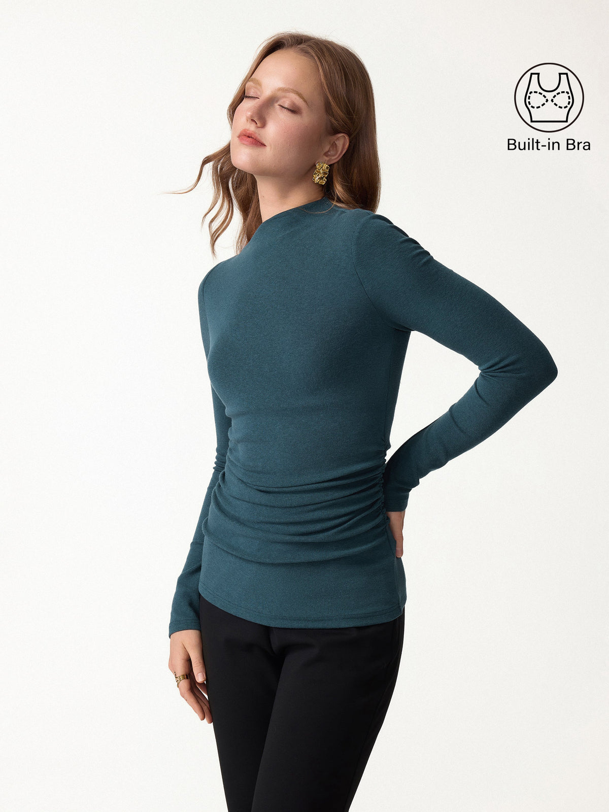 2Pcs Set LiteWarm Asymmetrical Long Sleeve Built-In Bra Top & A-Line Midi Skirt — original photo 3