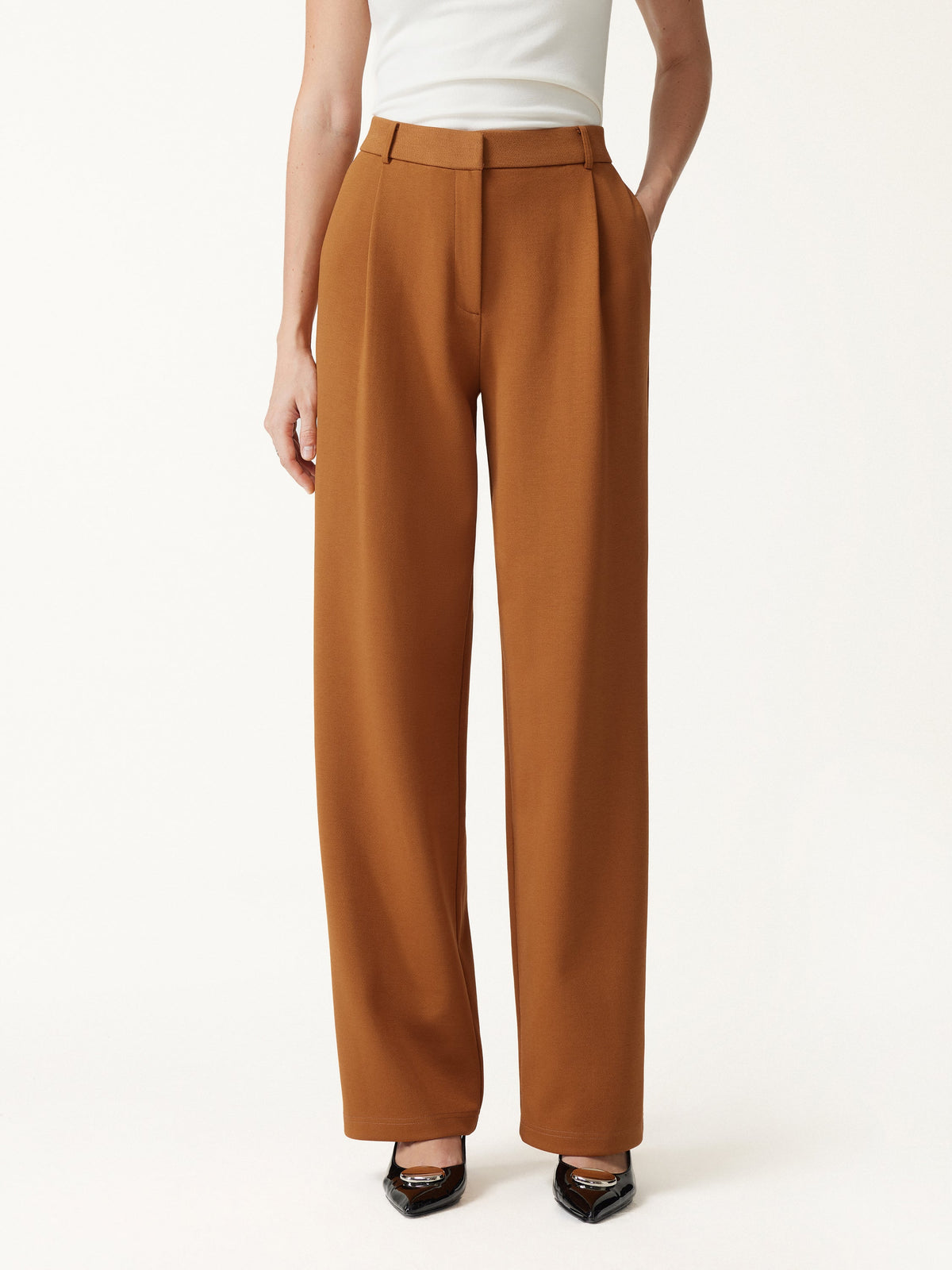 Crosshatch Ponte High-Rise Straight-Leg Tuck Pants with Pockets — original photo 1