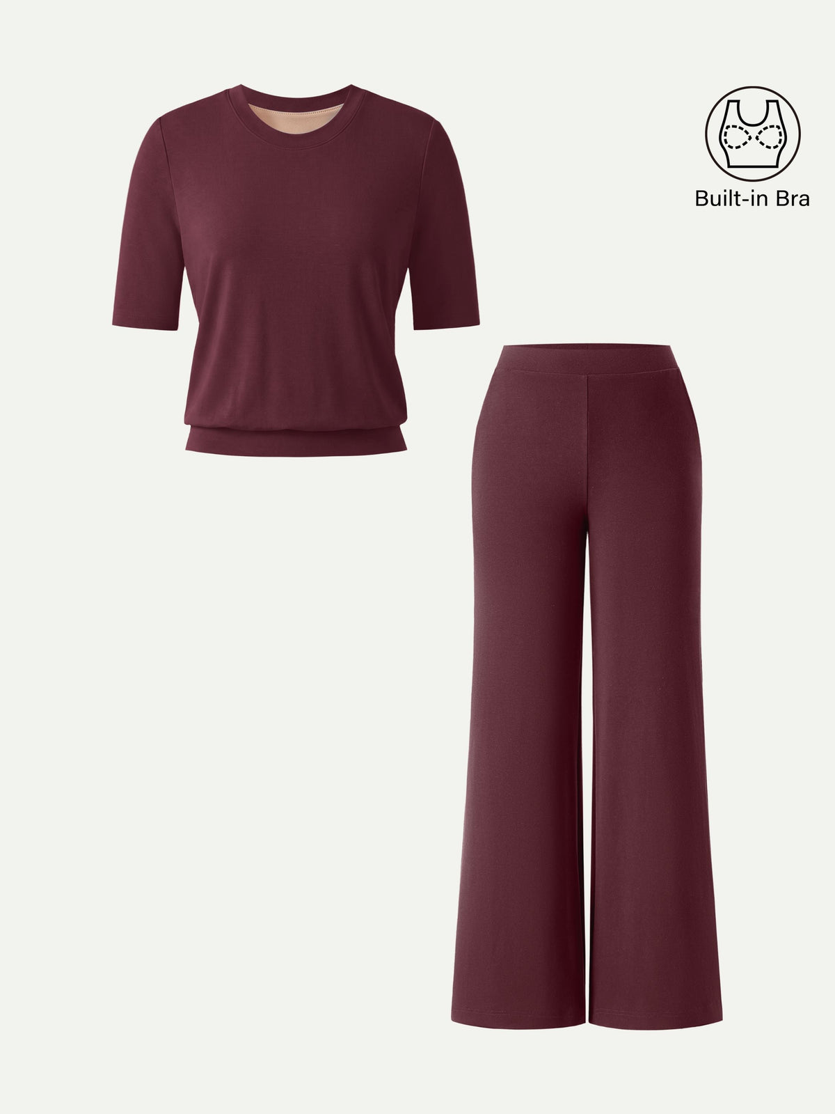 2Pcs Set Regular Mid Rise Wide Leg Pants & Crewneck Built-In Bra Top — original photo 10