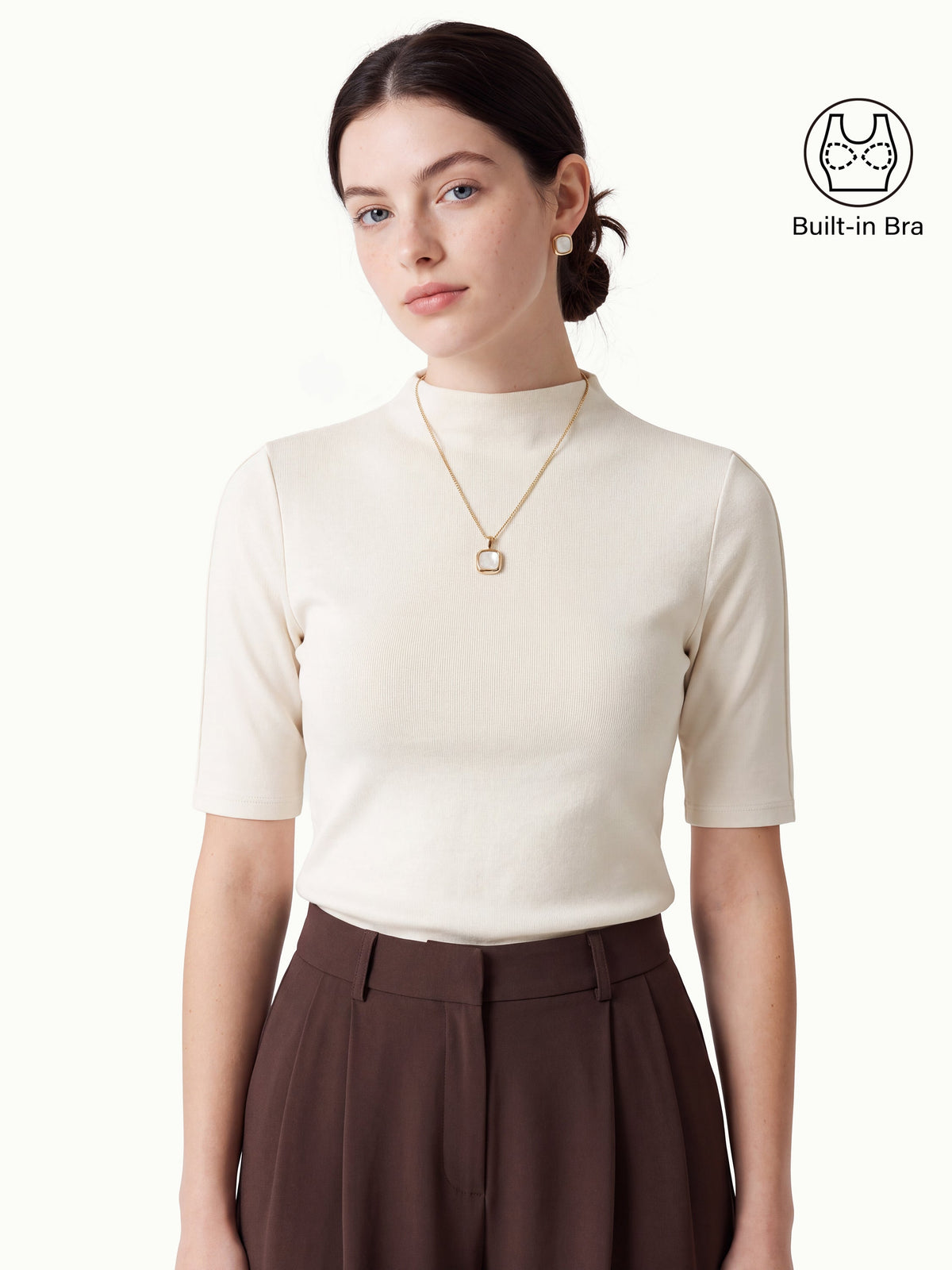 LiteWarm Mock Neck Elbow Sleeve Pintuck Built-In Bra Top — original photo 8