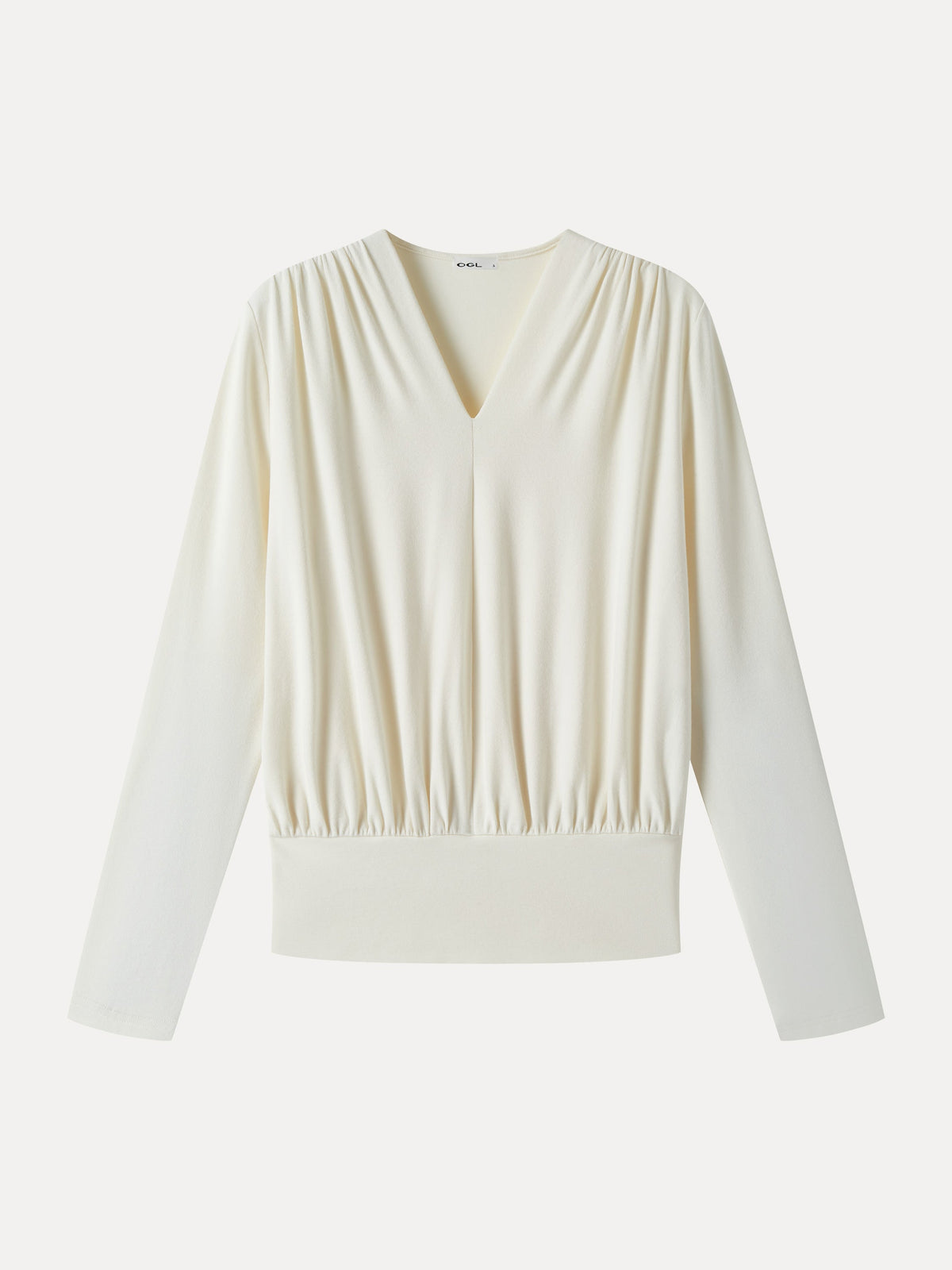 LiteWarm V-Neck Long Sleeve Ruched Banded Hem Top — original photo 6