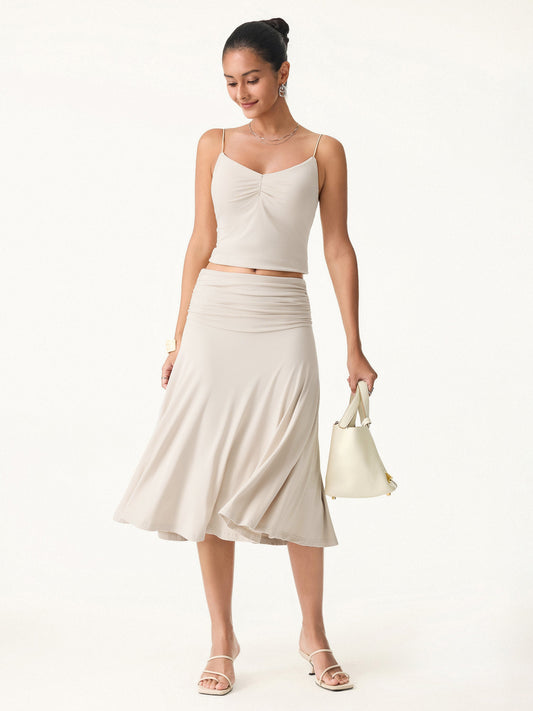Flowy Side Ruched A-line Midi Skirt — original photo 1