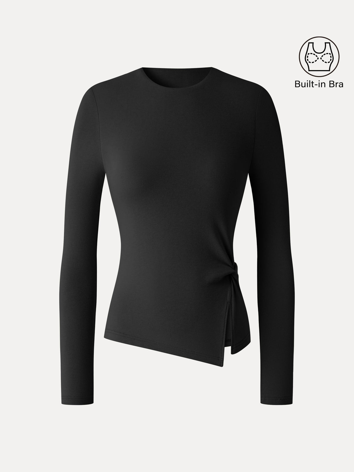 LiteWarm Round Neck Long Sleeve Twist-Hem Built-In Bra Top — original photo 9
