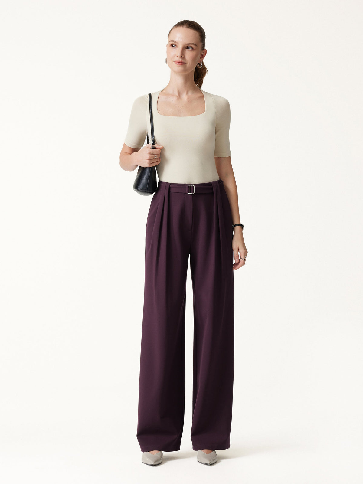 Stretch Ponte High-Rise Belted Wide-Leg Pants with Pockets — original photo 2