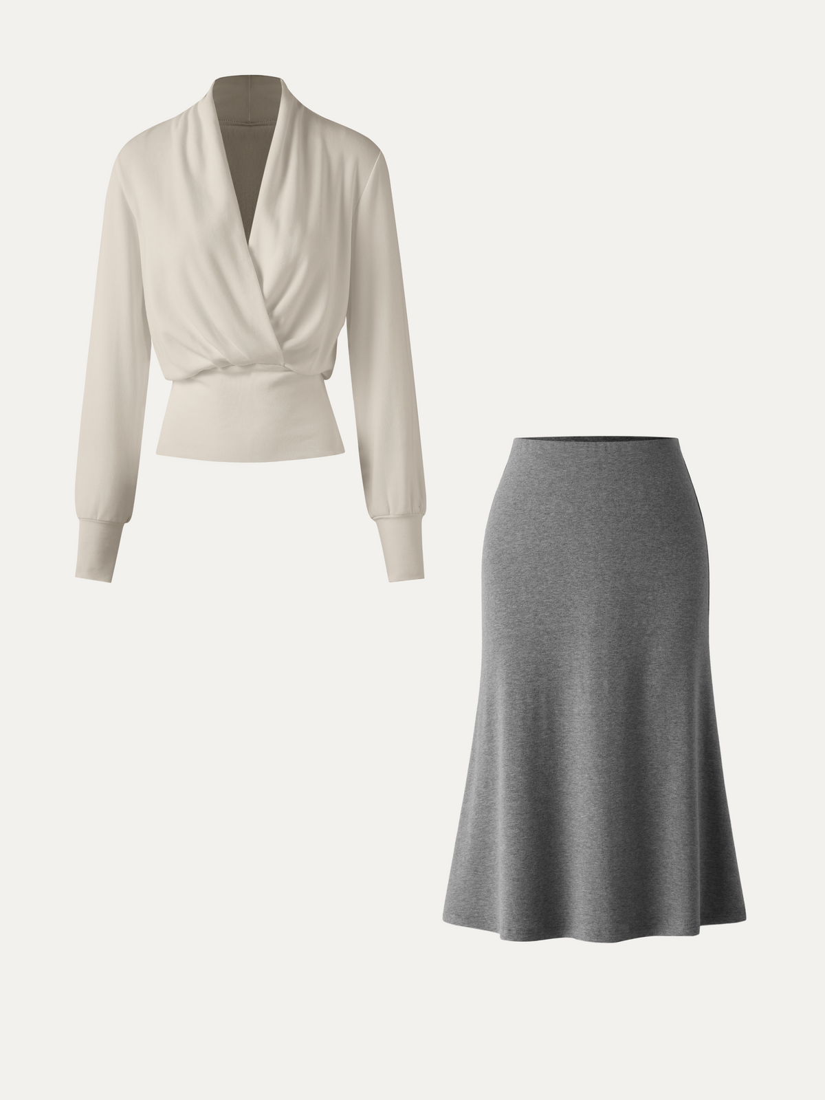 2Pcs Set LiteWarm Surplice Banded Hem Top & Soft Pull-On Midi Skirt — original photo 7