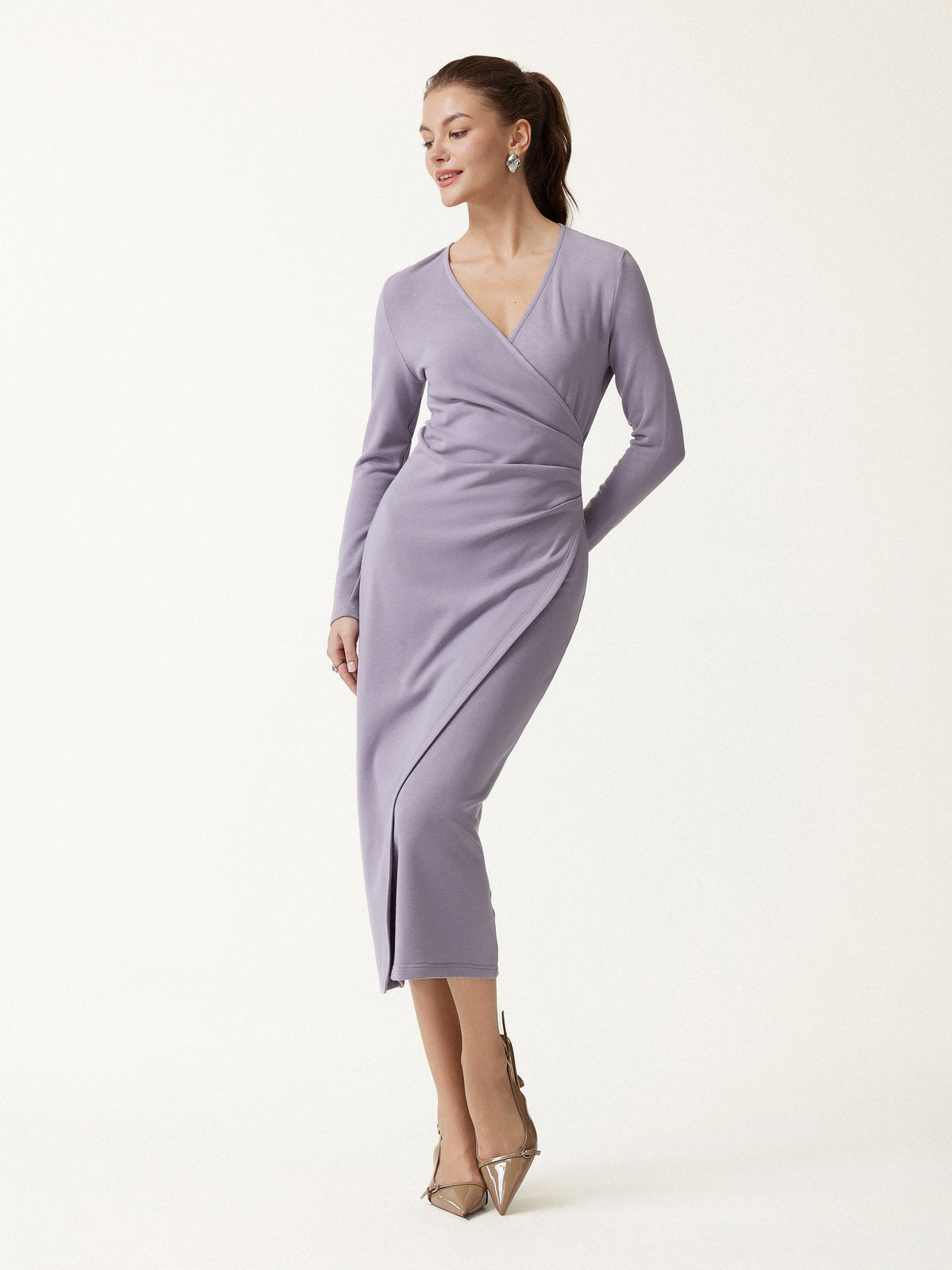 ProWarm Surplice Long Sleeve Tucked Dress — original photo 2