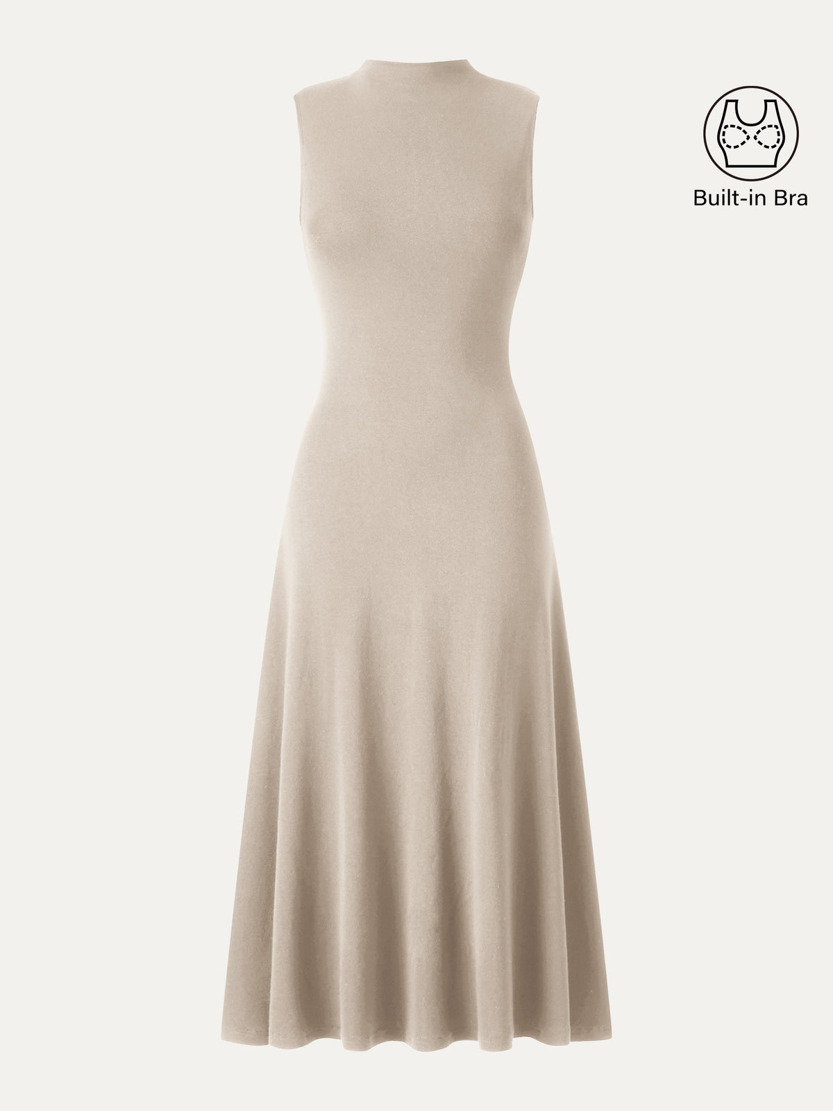 LiteWarm Mock Neck Sleeveless A-Line Midi Built-In Bra Dress — original photo 13