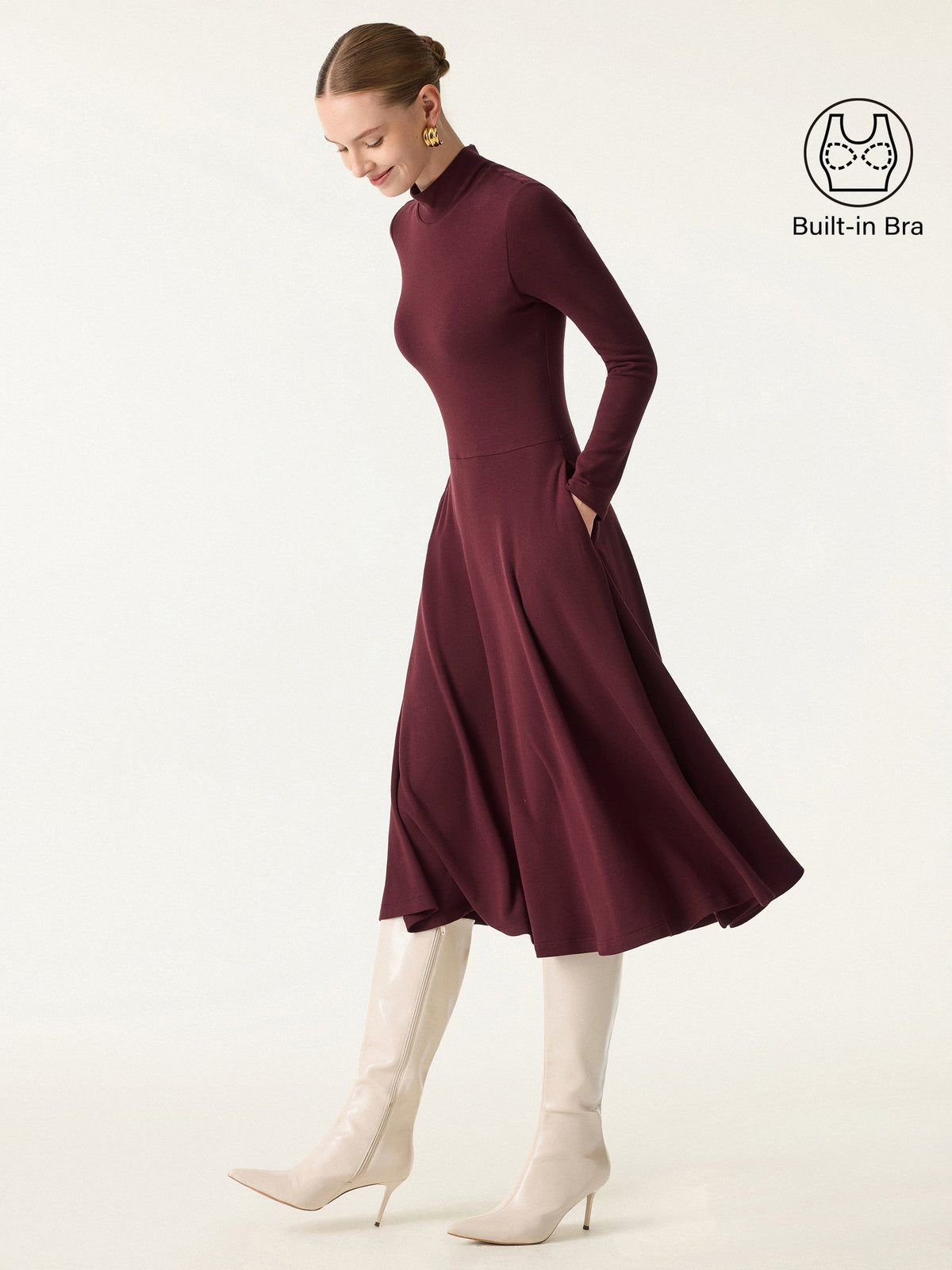 ProWarm Mockneck Midi Built-In Bra Dress with Pockets — original photo 3