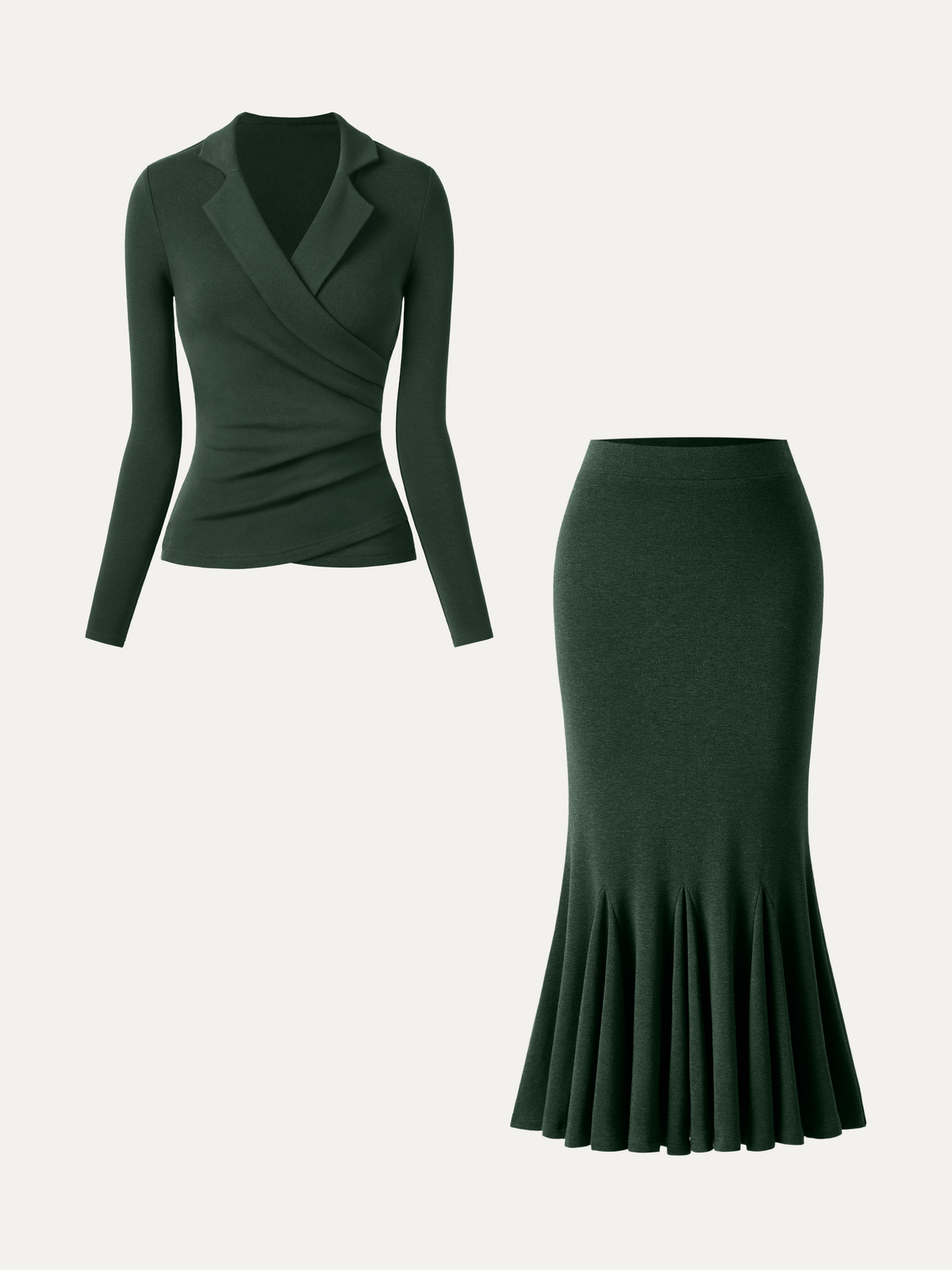 2Pcs Set ProWarm Collared Surplice Top & High-Rise Mermaid Midi Skirt — original photo 9