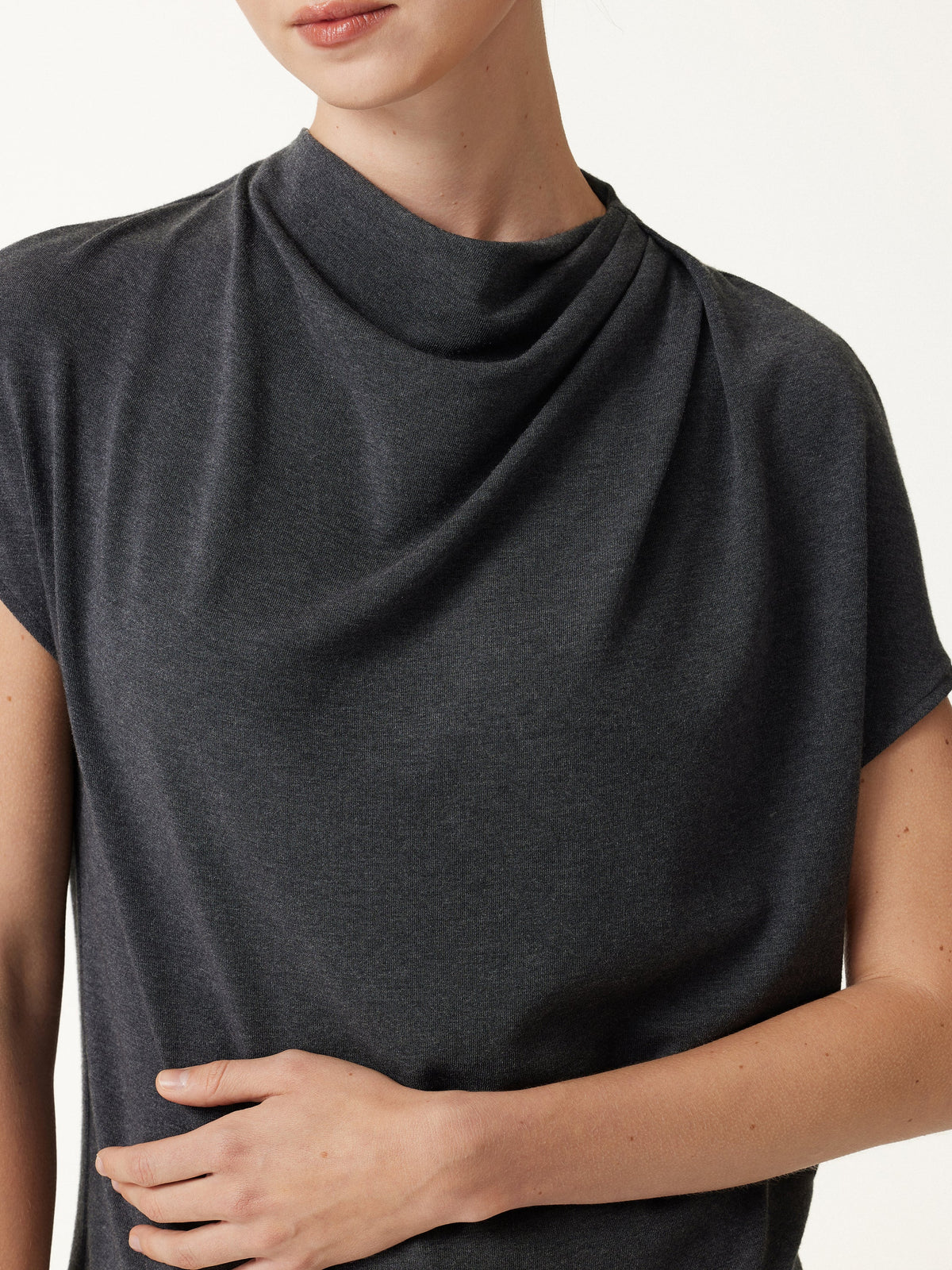 LiteWarm Draped Mock Neck Cap Sleeve Top — original photo 5