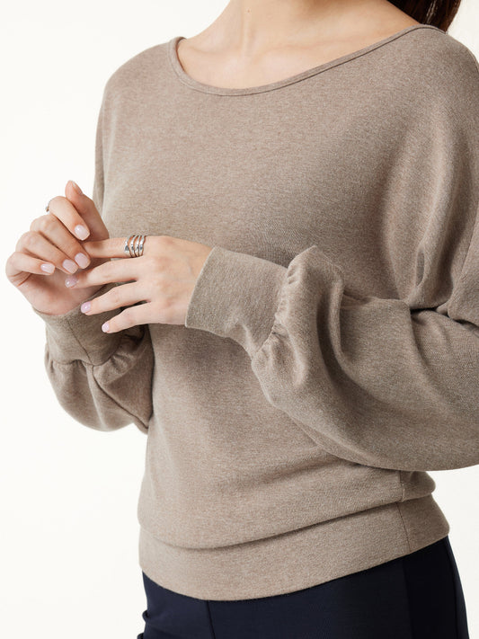 LiteWarm Boatneck Lantern Sleeve Banded Hem Top — original photo 1