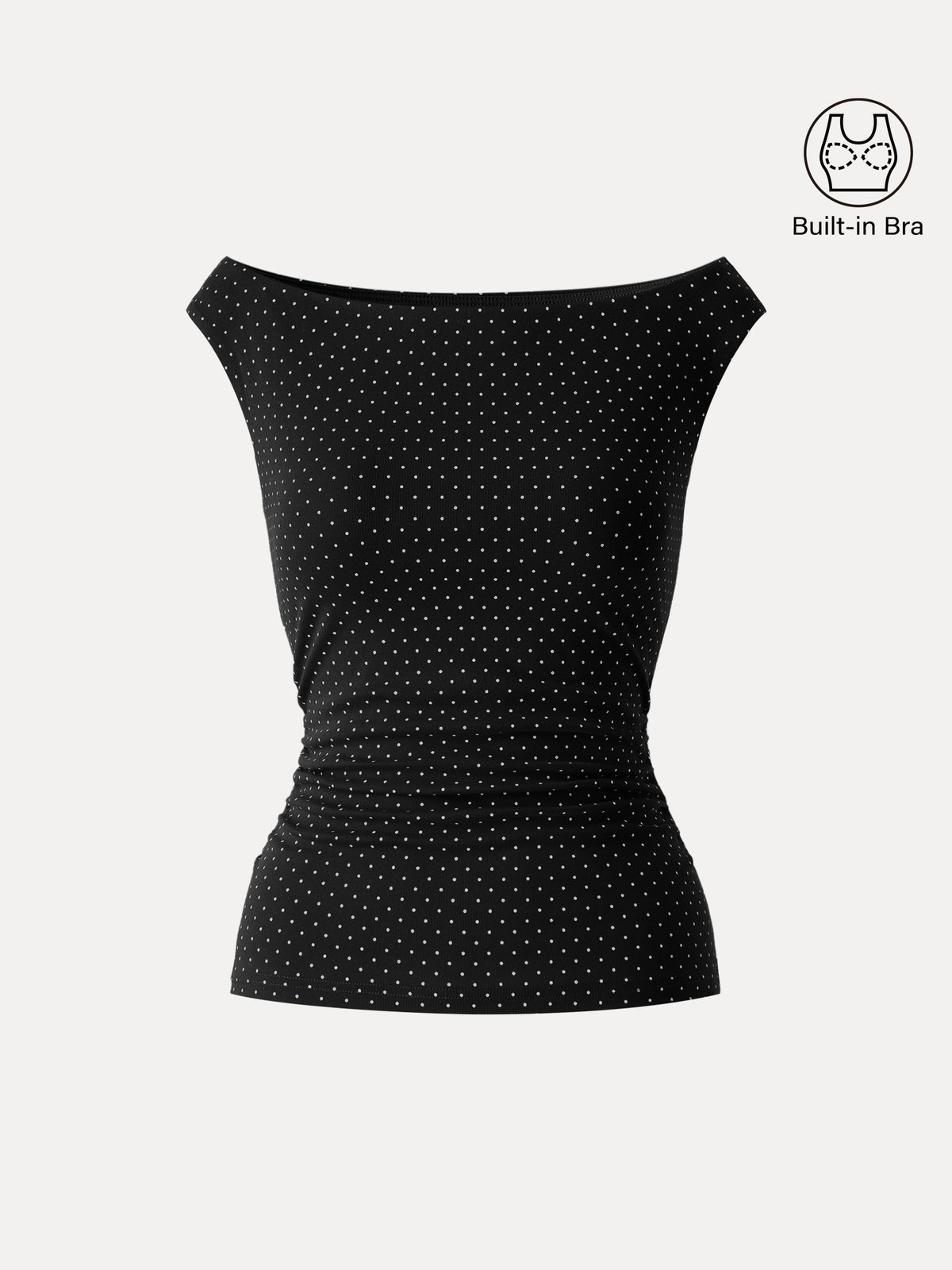 Stretch Cotton Polka Dot Boatneck Ruched Built-In Bra Top Limited Edition — original photo 16