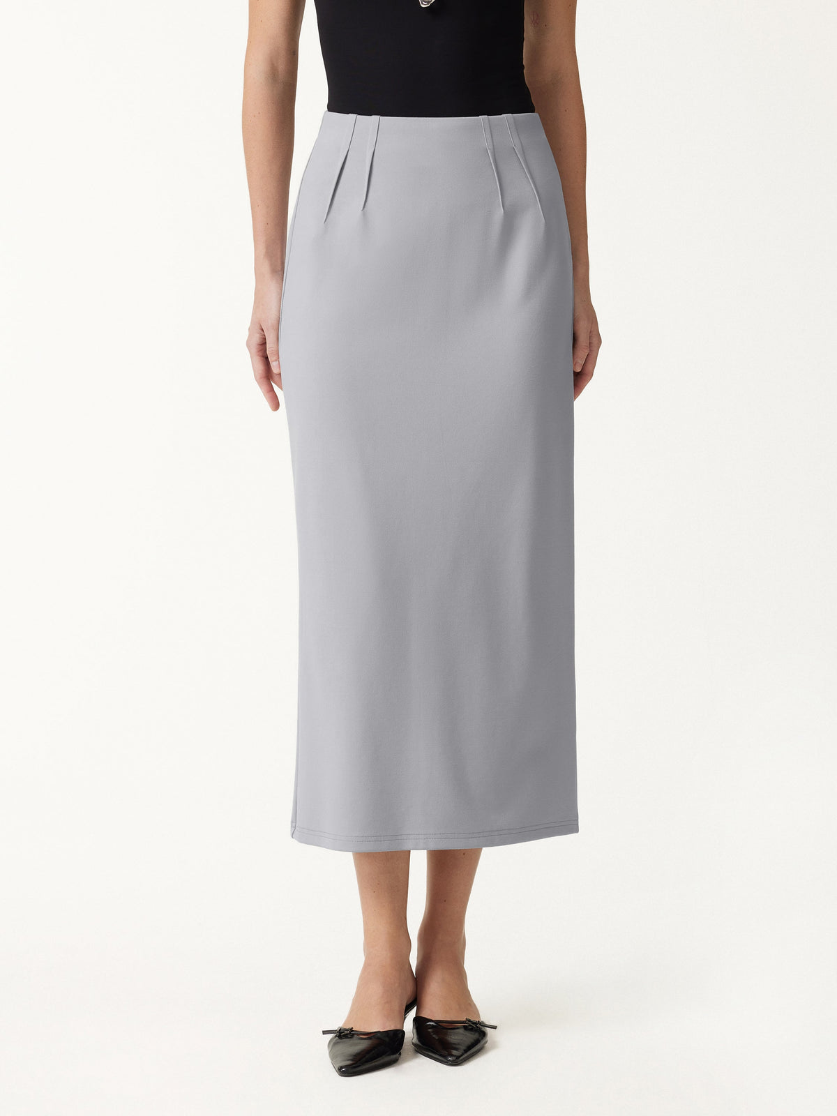Ponte High-Rise Side-Tuck Column Midi Skirt — original photo 3