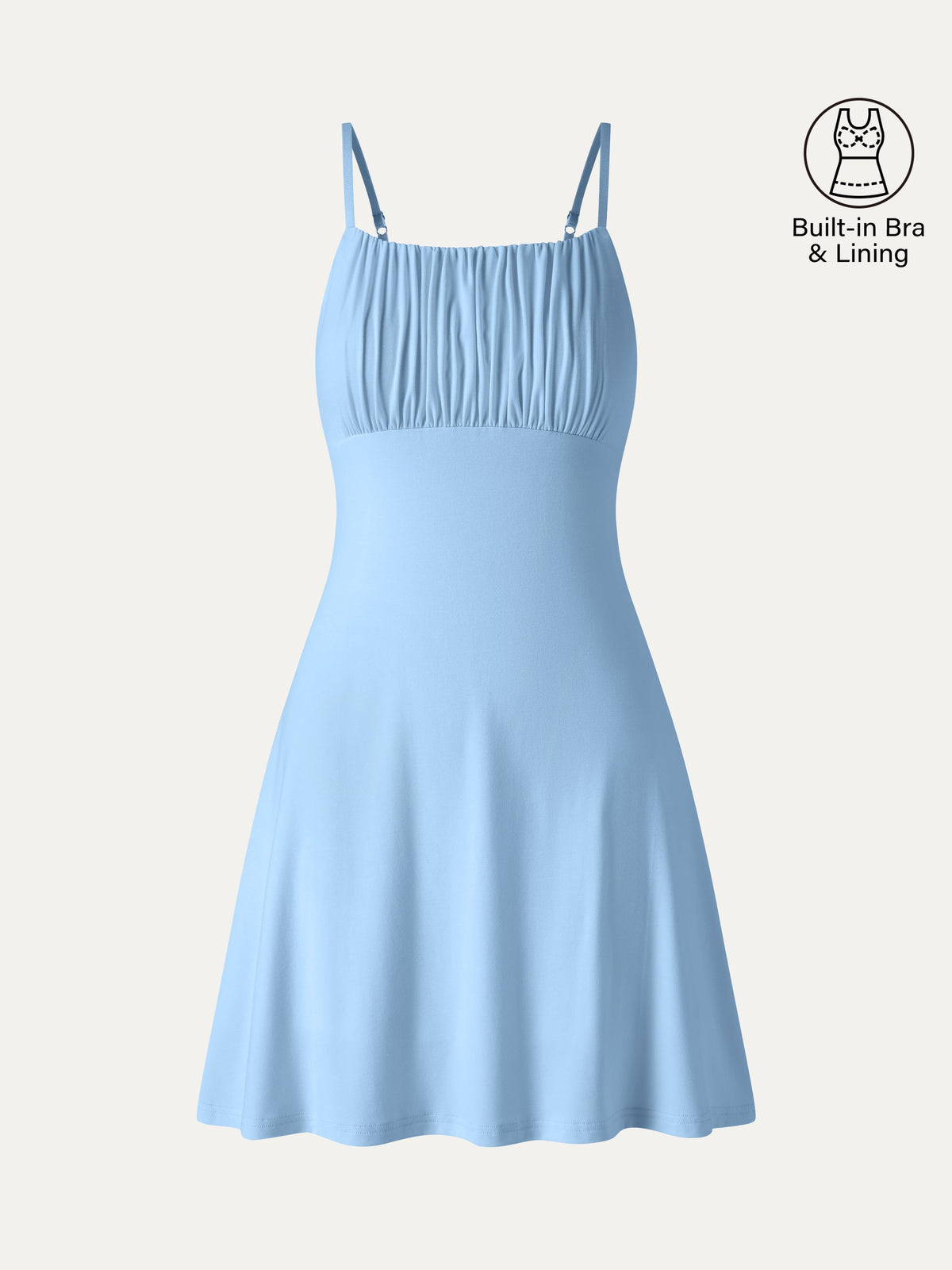 Matte Smooth Square Neck Ruched Spaghetti Mini Built-In Bra Dress — original photo 9