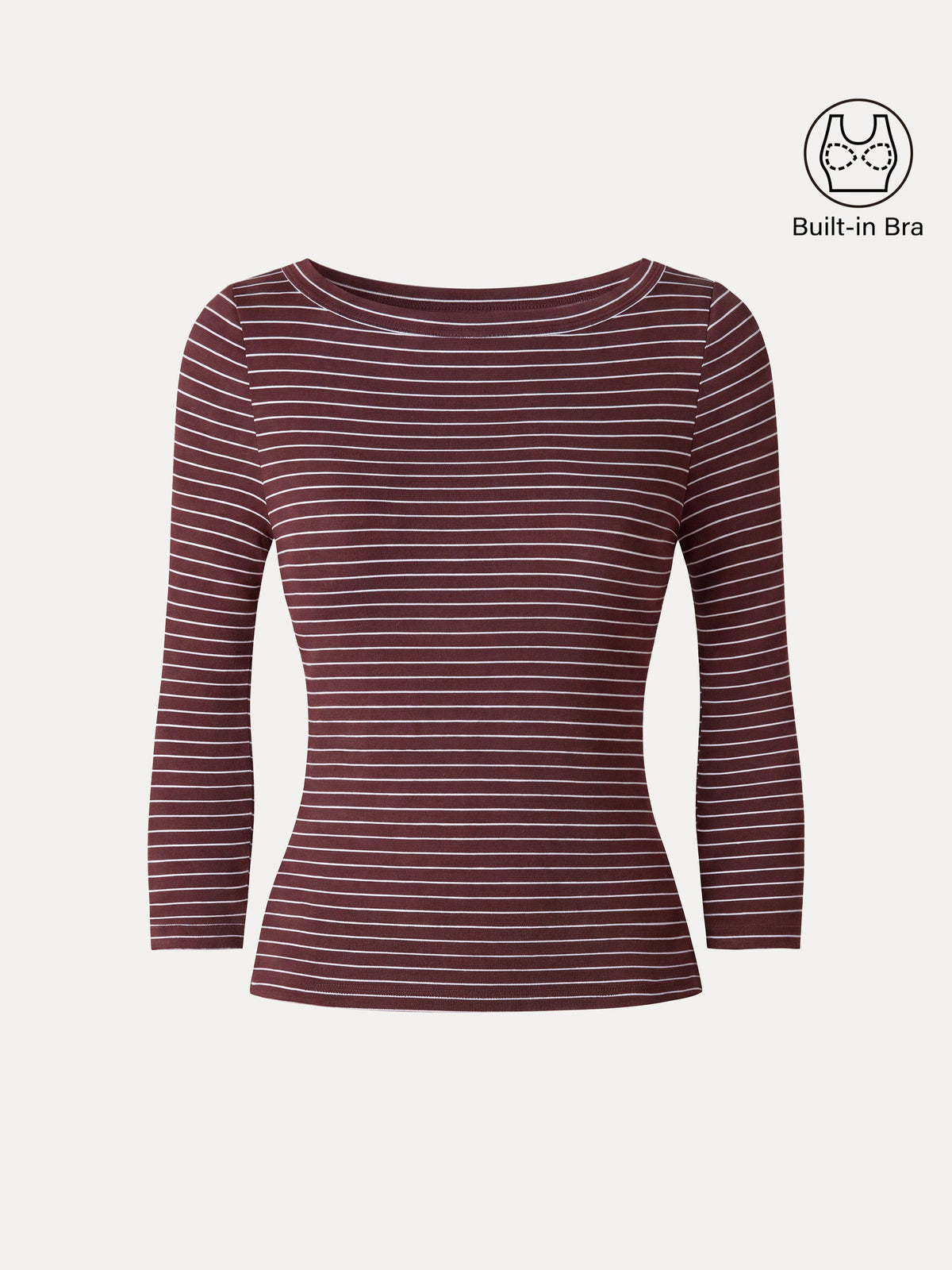 LiteWarm Striped Parisian Boatneck 3/4 Sleeve Built-In Bra Top — original photo 14