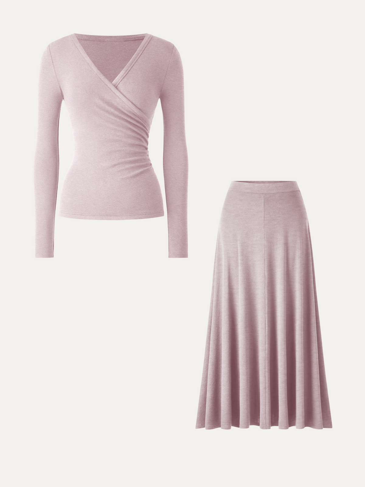 2Pcs Set LiteWarm Surplice Ruched Top & Blend Mid-Rise Umbrella Maxi Skirt — original photo 13