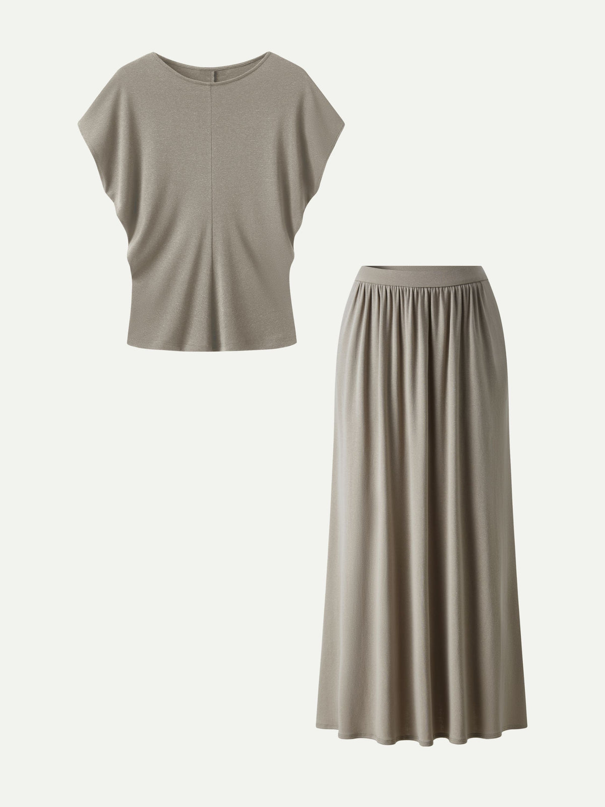 2Pcs Set Round Neck Top & A-Line Maxi Skirt with Pockets — original photo 7