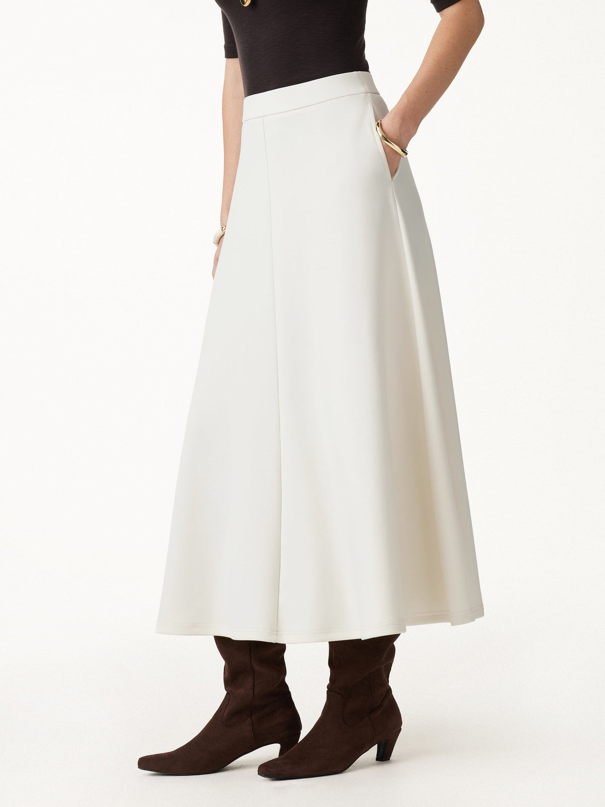 Modal Spacer Knit High-Rise Umbrella Midi Skirt with Pockets — original photo 1
